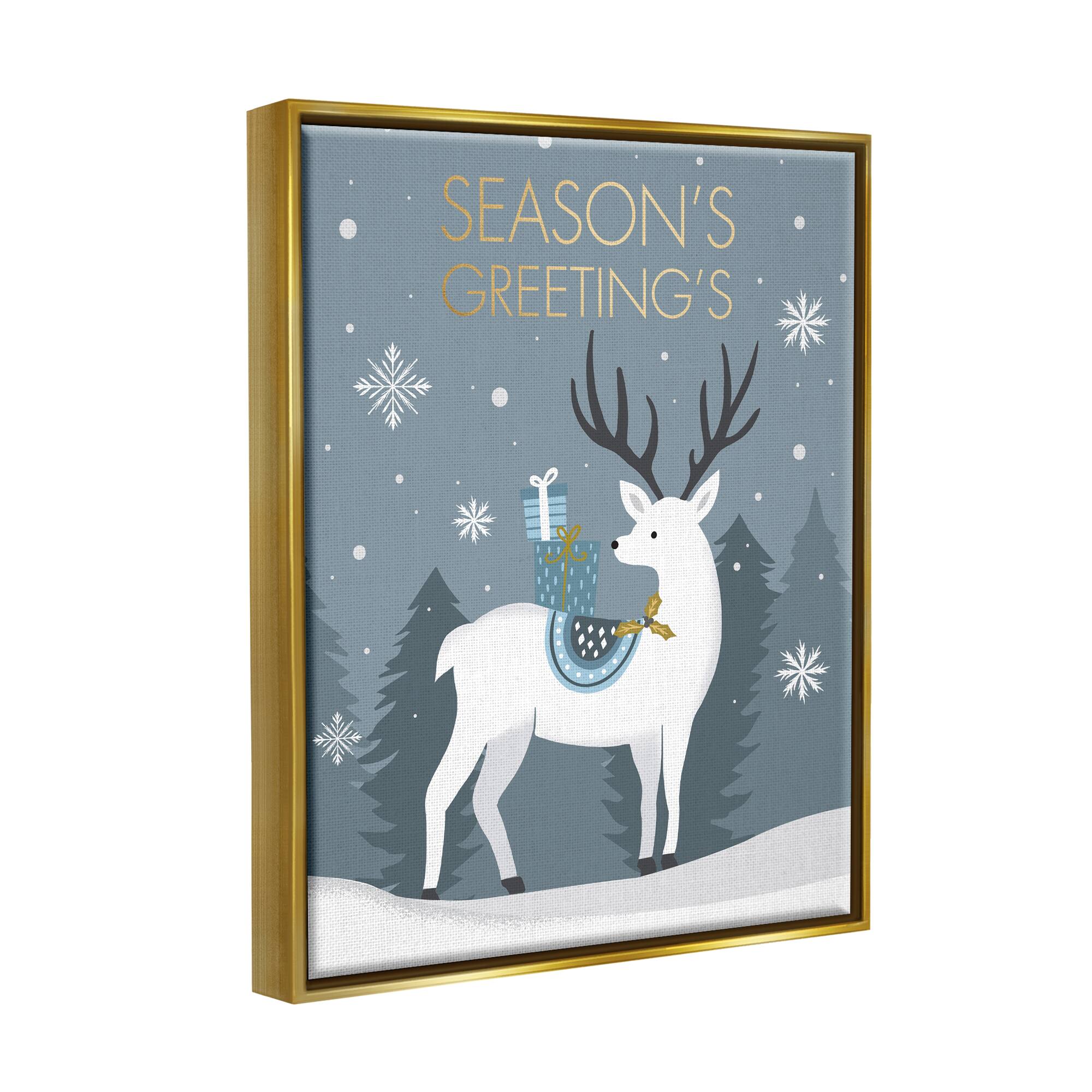 Stupell Industries Season's Greetings Holiday Reindeer Framed Floater Canvas Wall Art