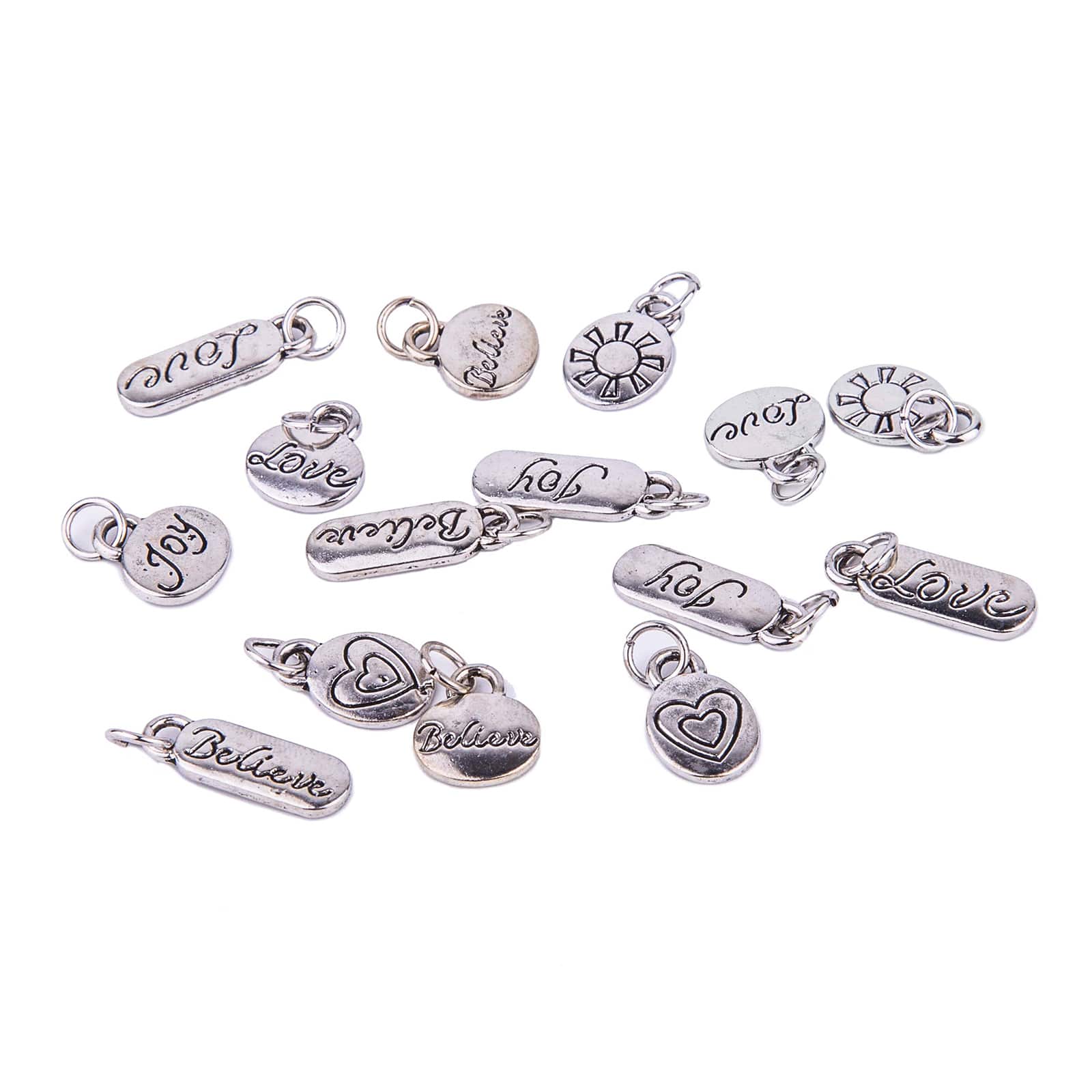 12 Packs: 15 ct. (180 total) Rhodium-Colored Words Charms by Bead Landing™
