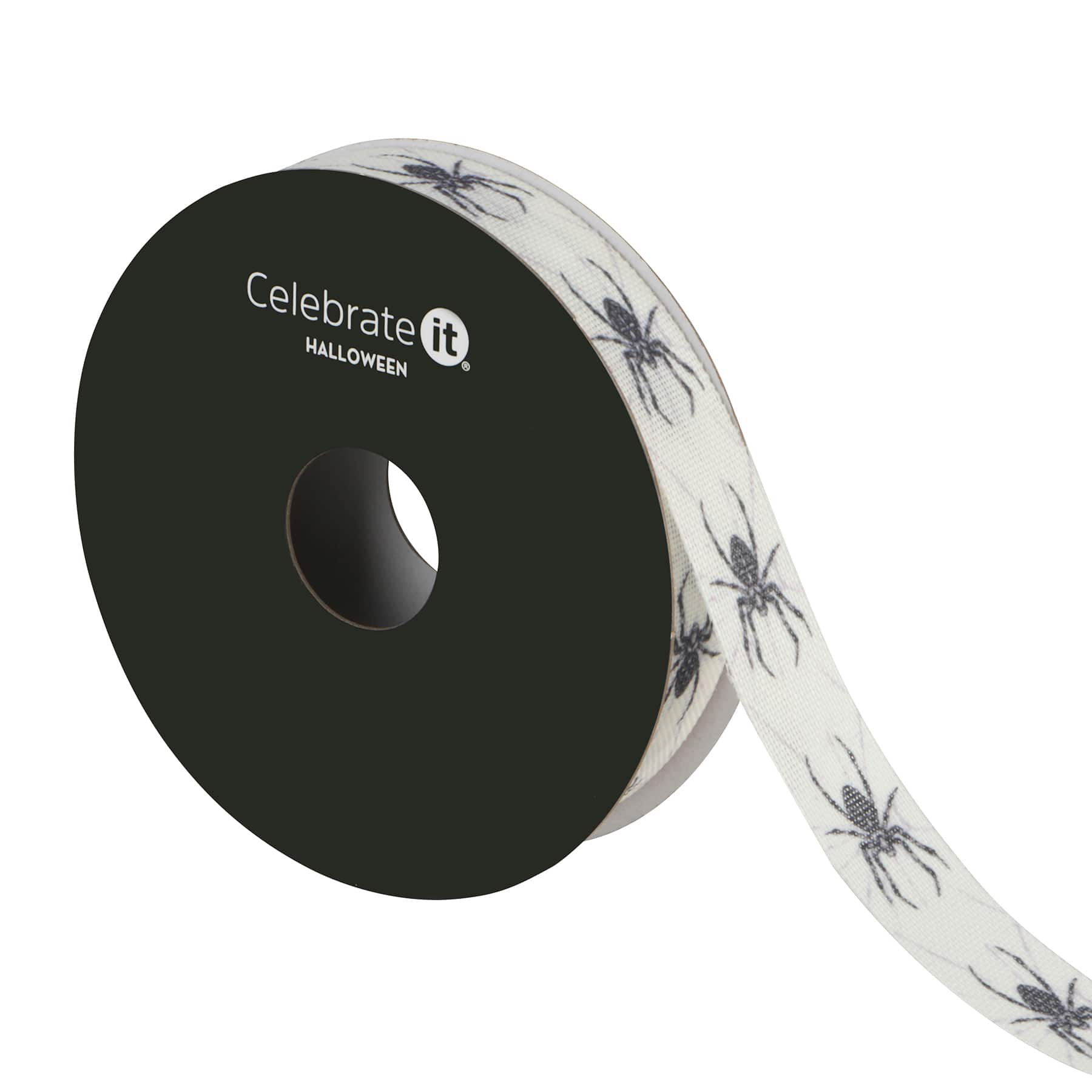 5/8" x 4yd. White & Black Spiders Ribbon by Celebrate It®