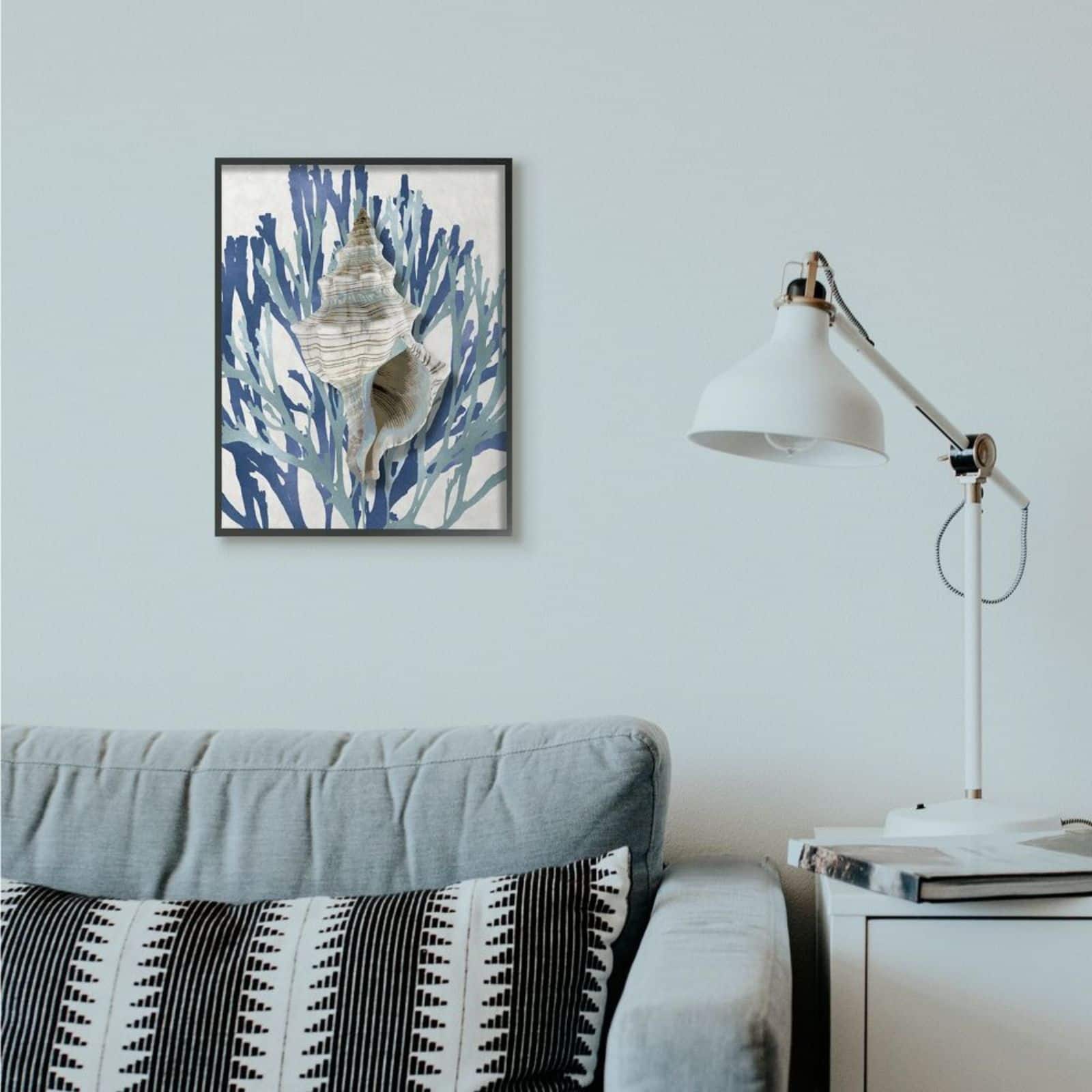 Stupell Industries Blue Coral & Shell Wall Art in Black Frame
