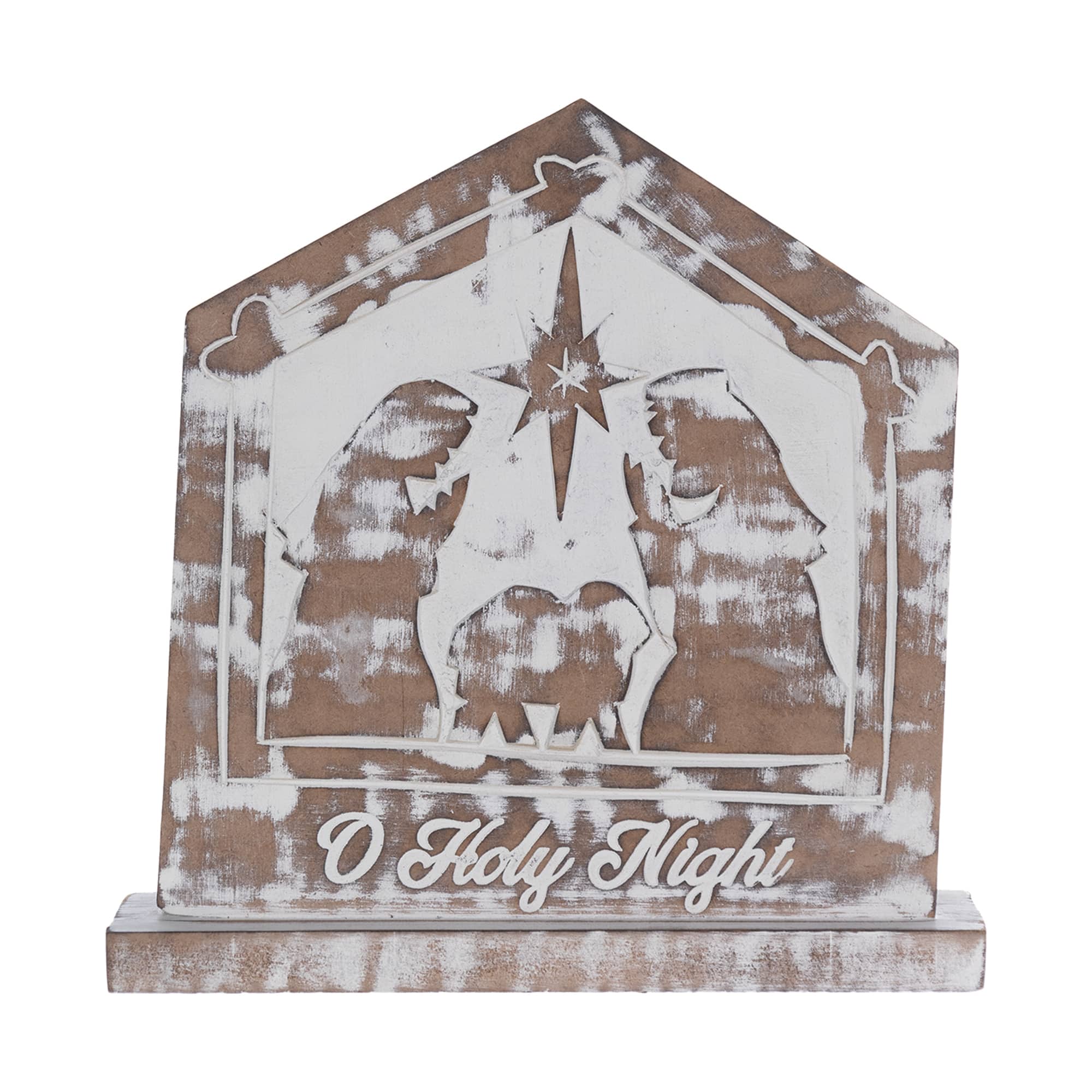 9.25" White Washed Nativity Sign Set