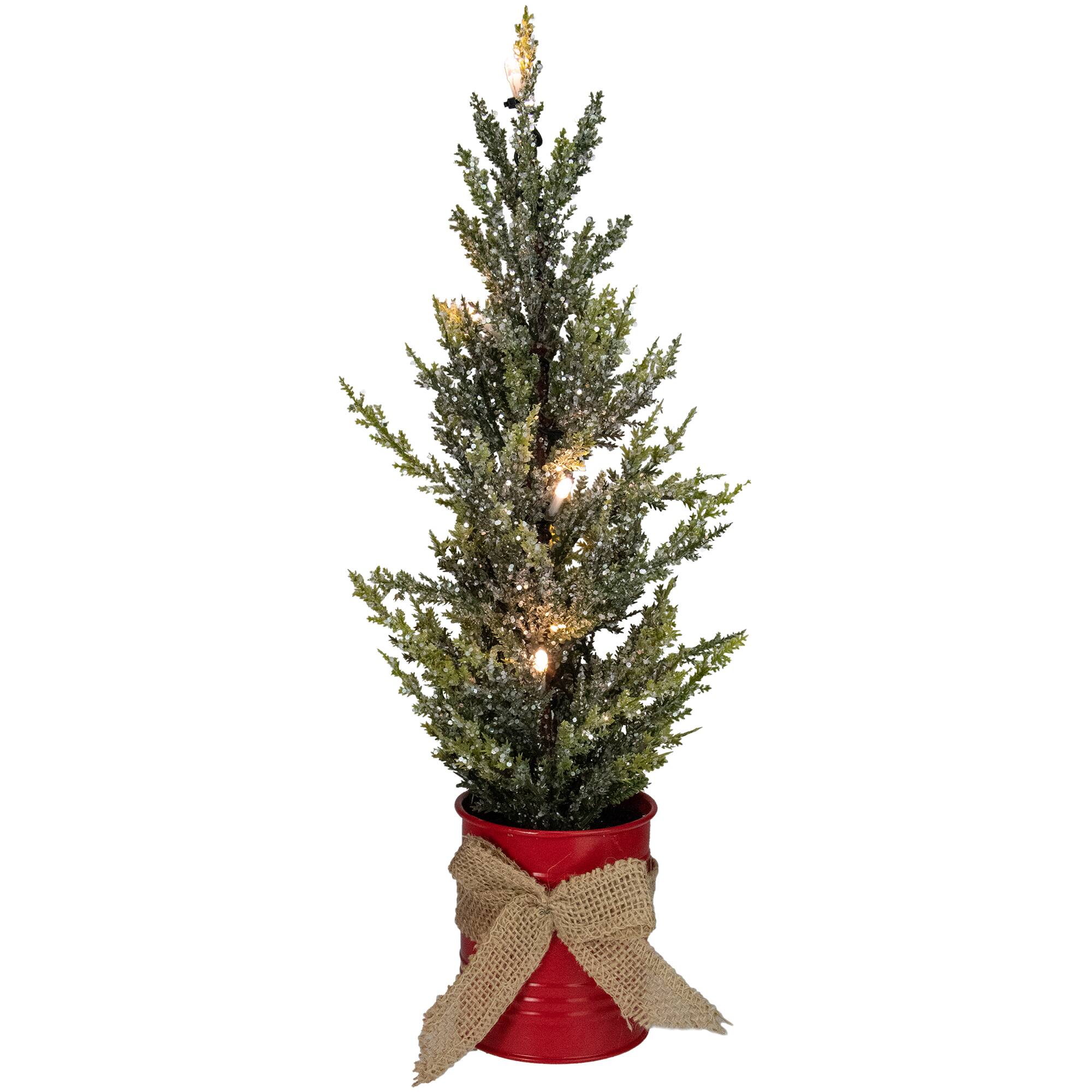 15.75" Pre-Lit LED Lighted Artificial Iced Potted Christmas Tree Decoration, Clear Lights
