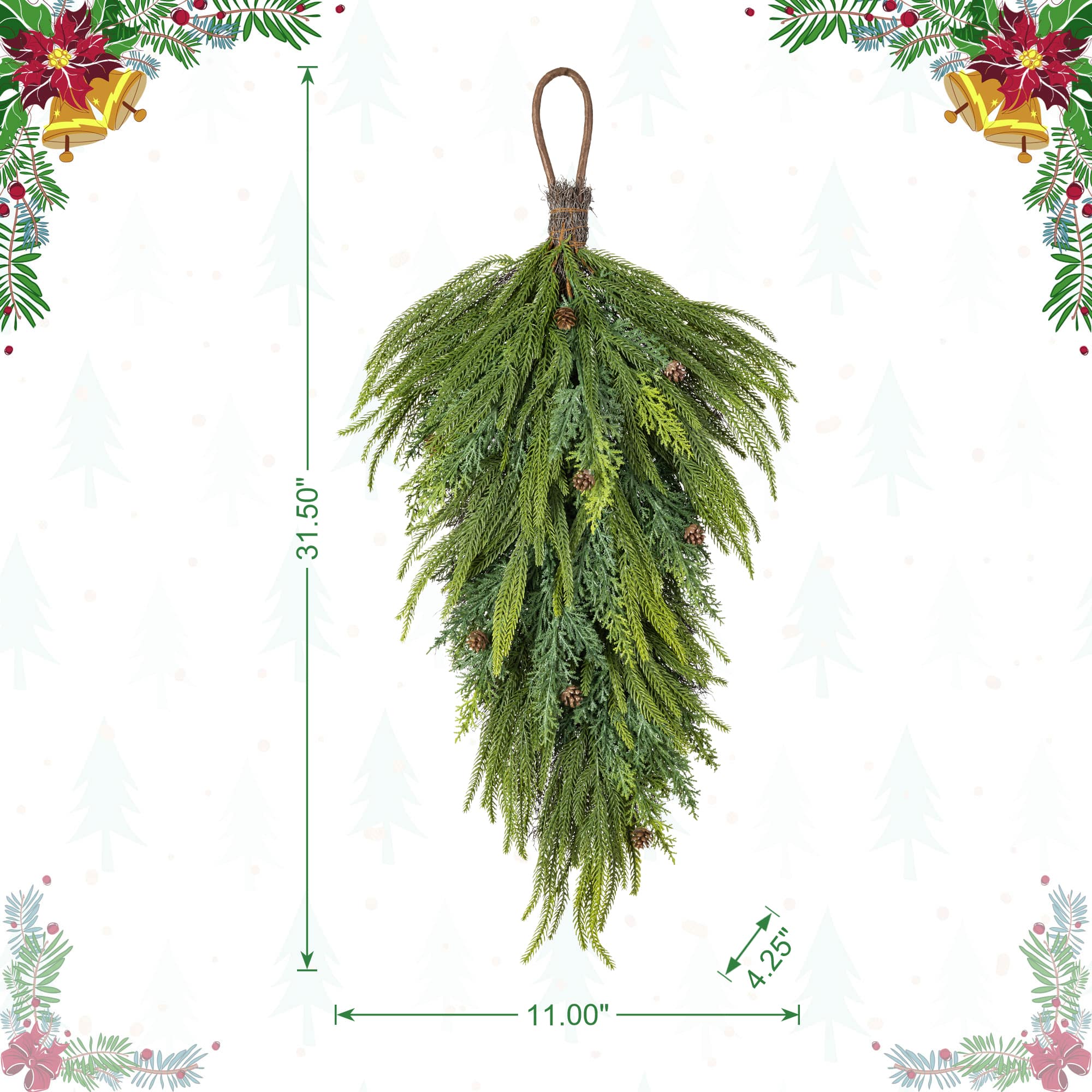Glitzhome® 31.5" Christmas Greenery Mixed PE Teardrop with Pinecones