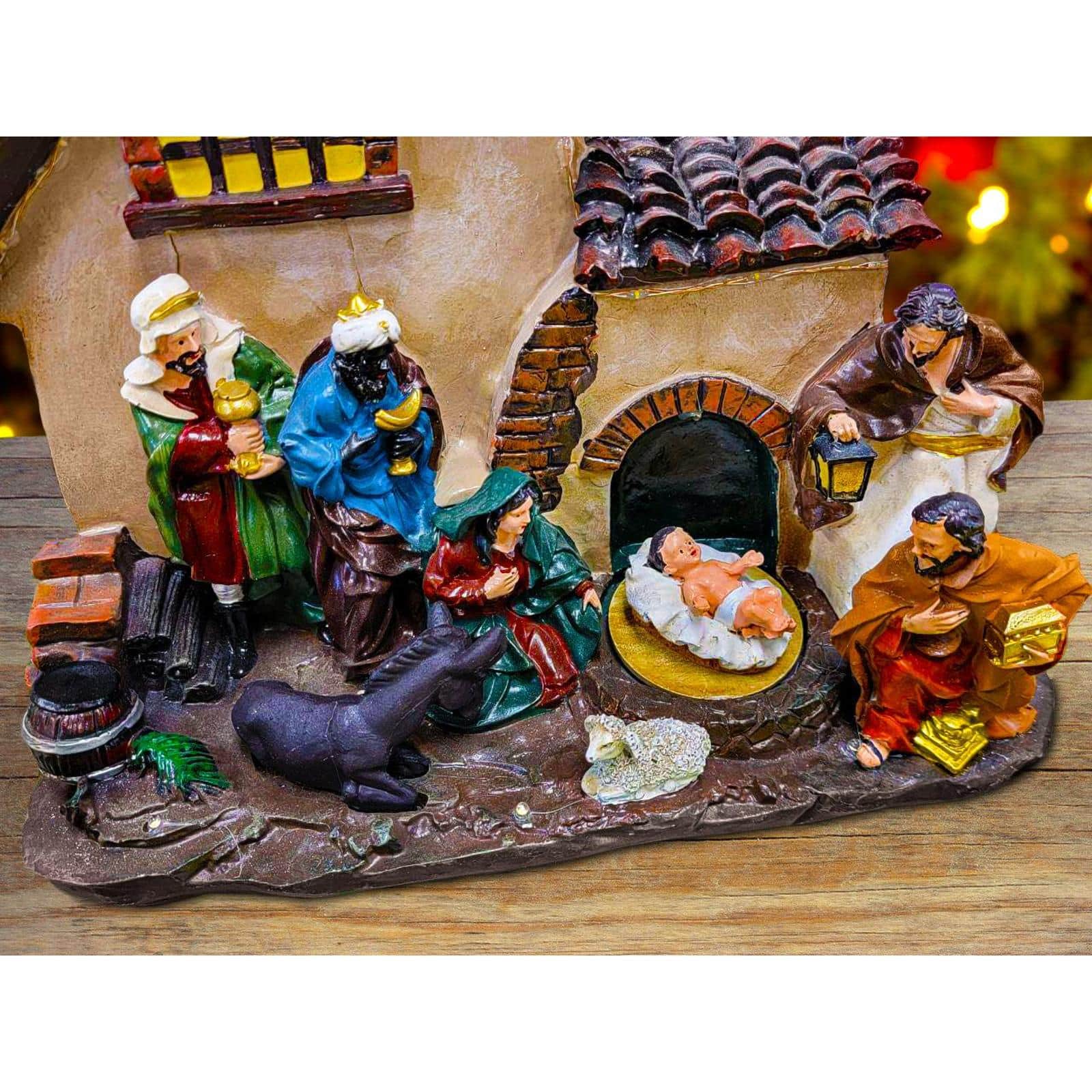 Wizardi Christmas Village Nativity Holy Family Scene with LED Lights