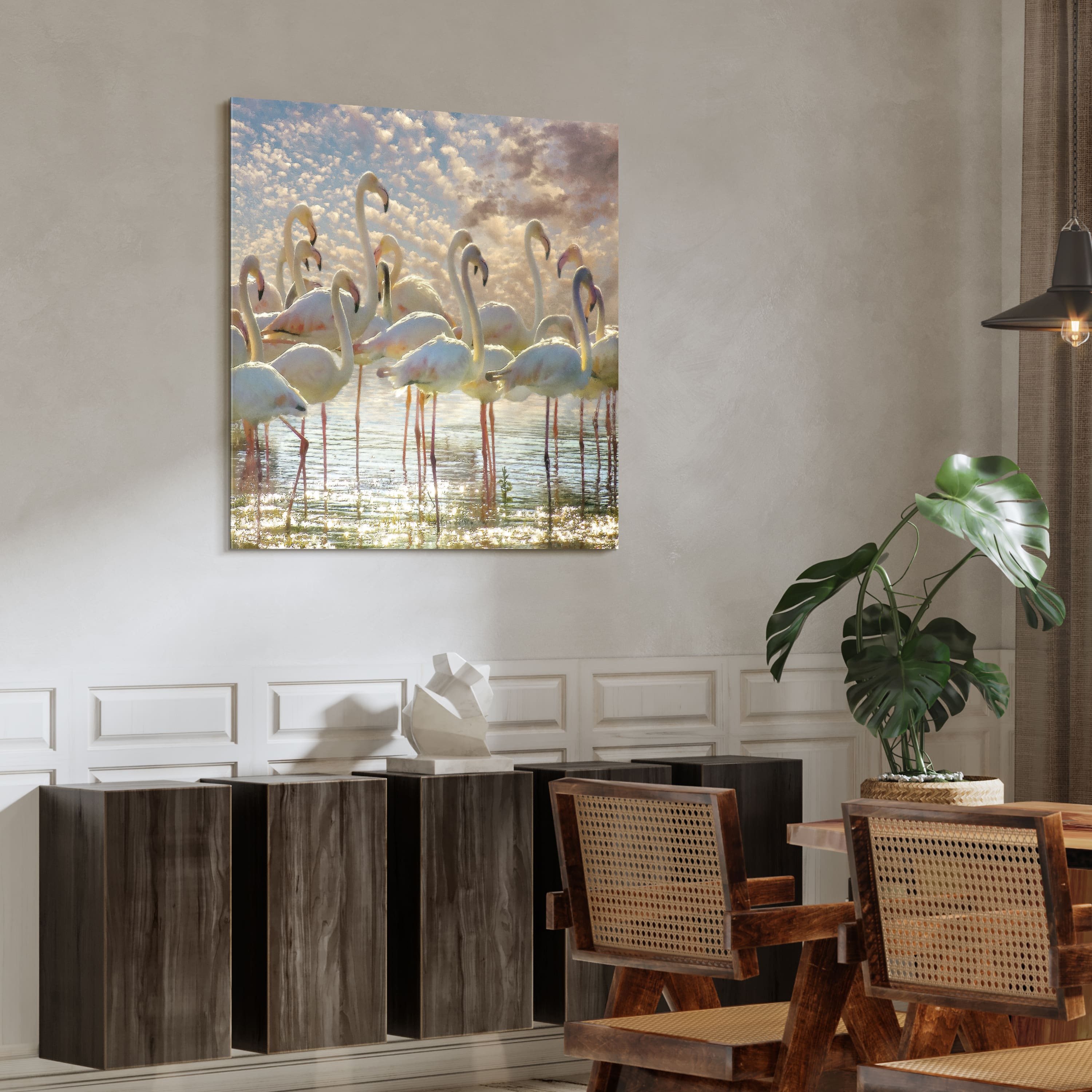 Empire Art Direct 38" x 38" Flamingo Flair Frameless Free Floating Printed Tempered Glass Wall Art