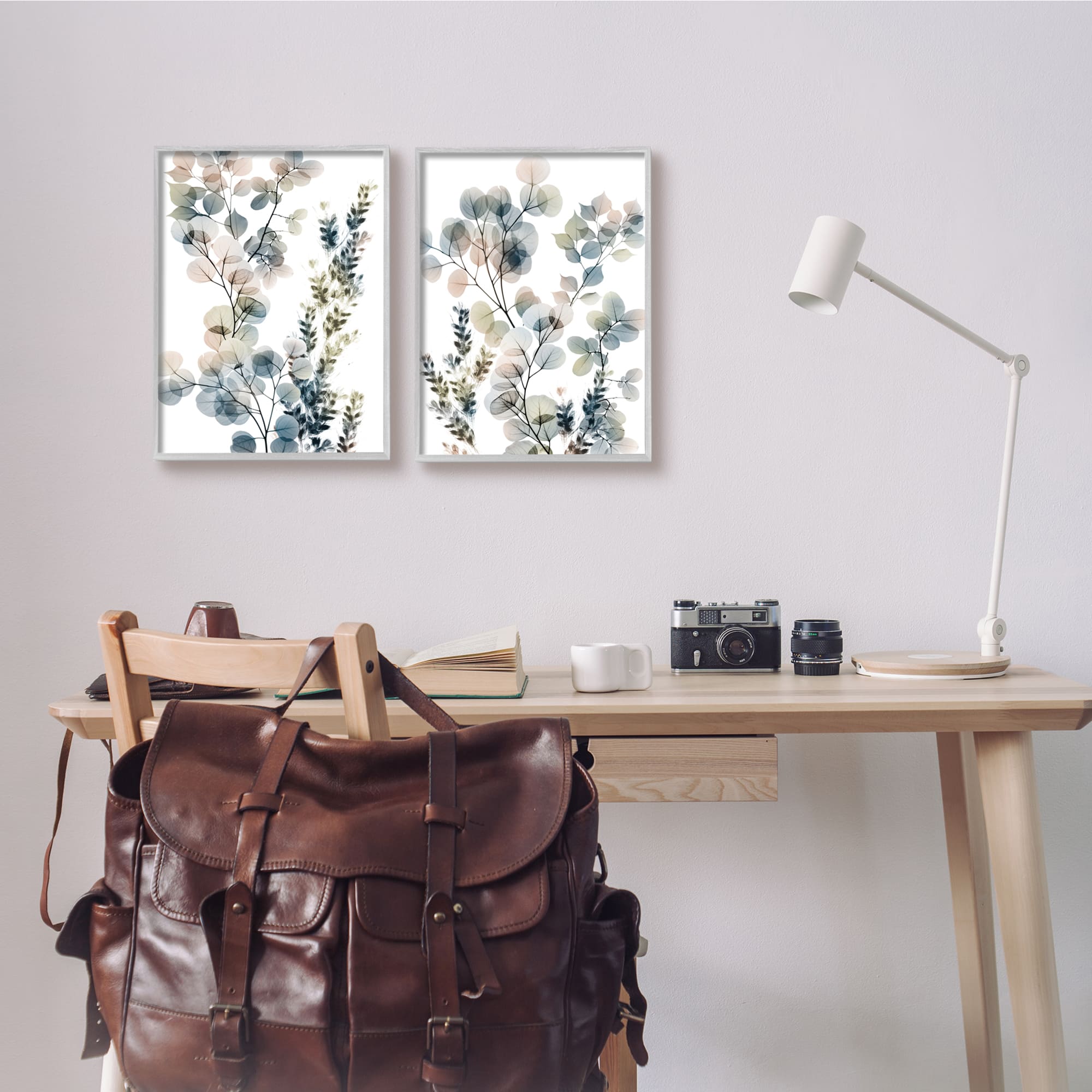 Stupell Industries Collage of Translucent Plants Blue Green Beige in Gray Frame Wall Art