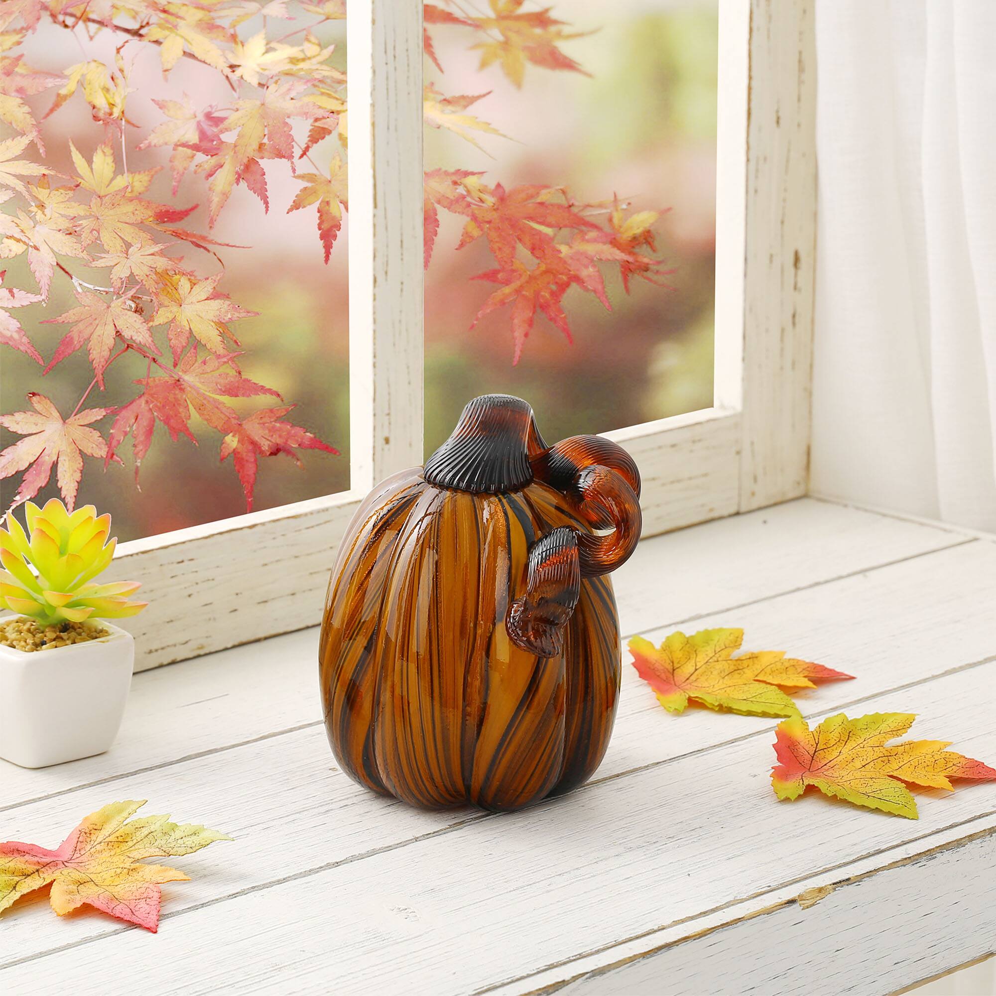 Glitzhome® Medium Glass Pumpkin, Multicolor Stripes