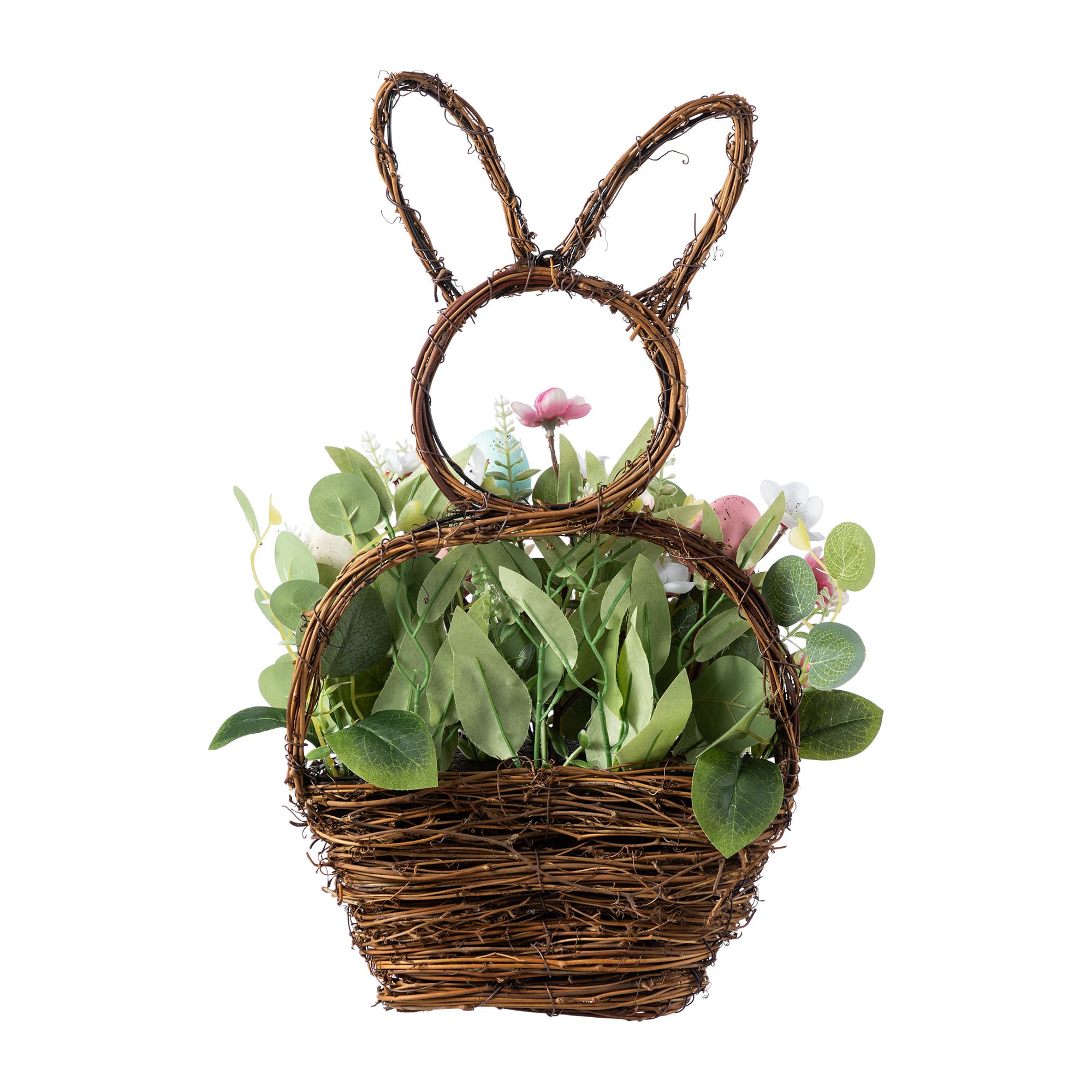 Glitzhome® 18" Easter Egg & Flower Bunny-Shaped Basket Centerpiece