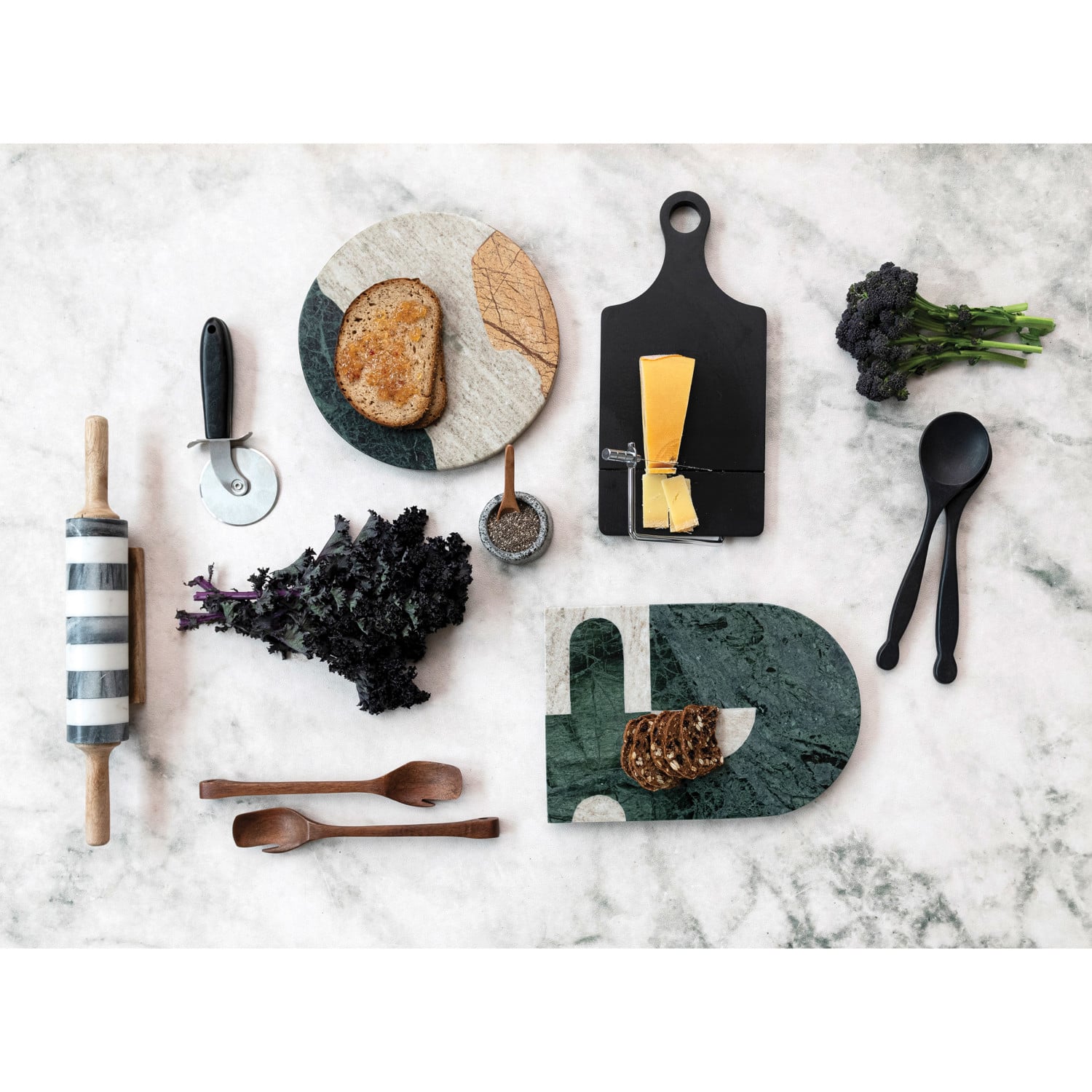 Hello Honey® Green Abstract Design Compact Marble Cheese & Cutting Board