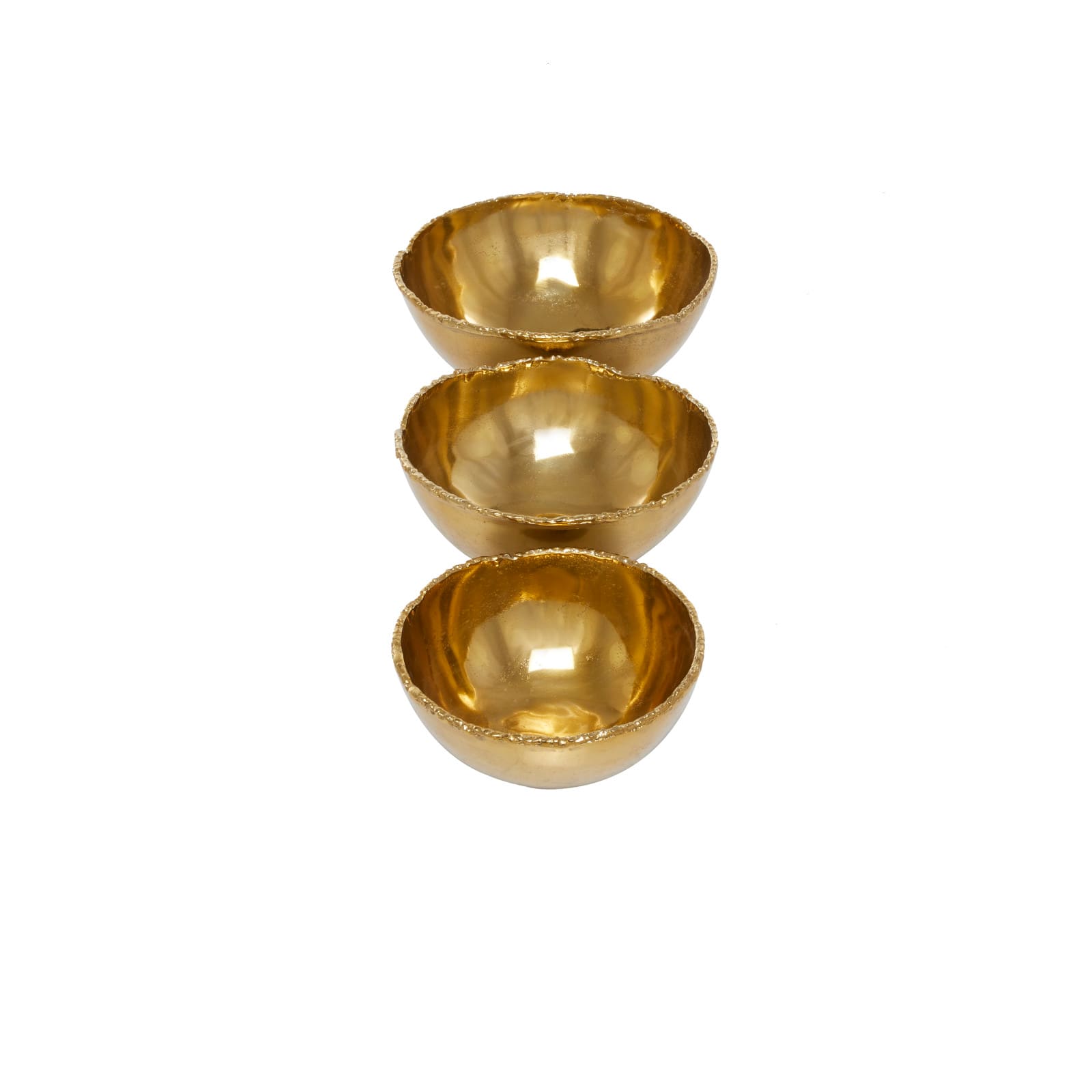 Set of 3" Gold Aluminum Modern Decorative Bowl, 6" x 14" x 14"