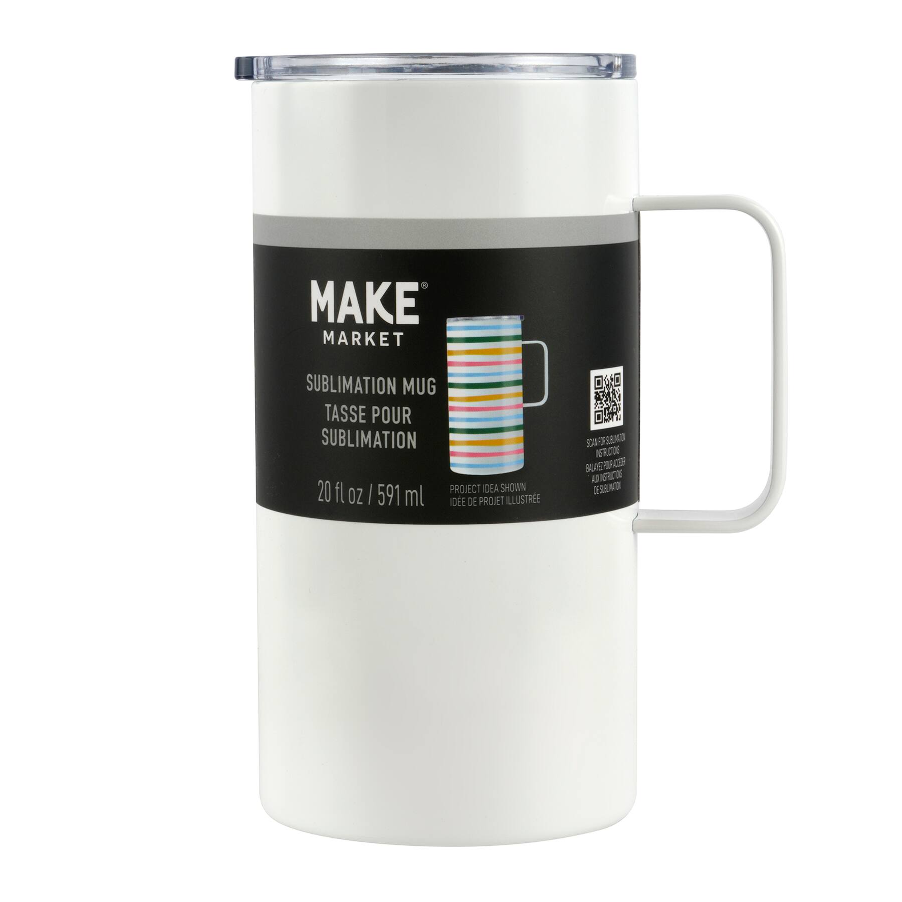 6 Pack: 20oz. White Stainless Steel Sublimation Mug with Lid by Make Market®