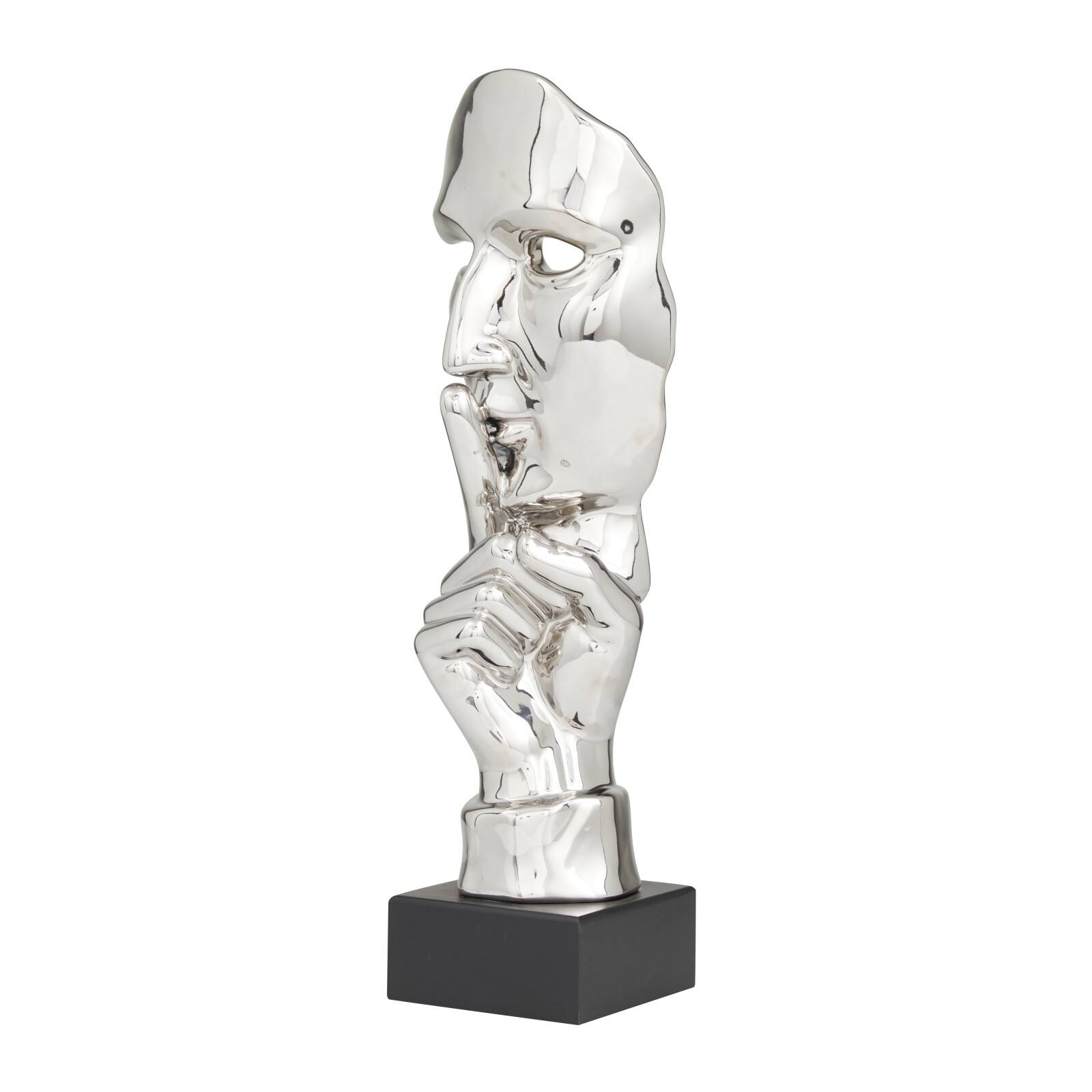 Silver Porcelain Contemporary Sculpture, 17" x 5" x 5"