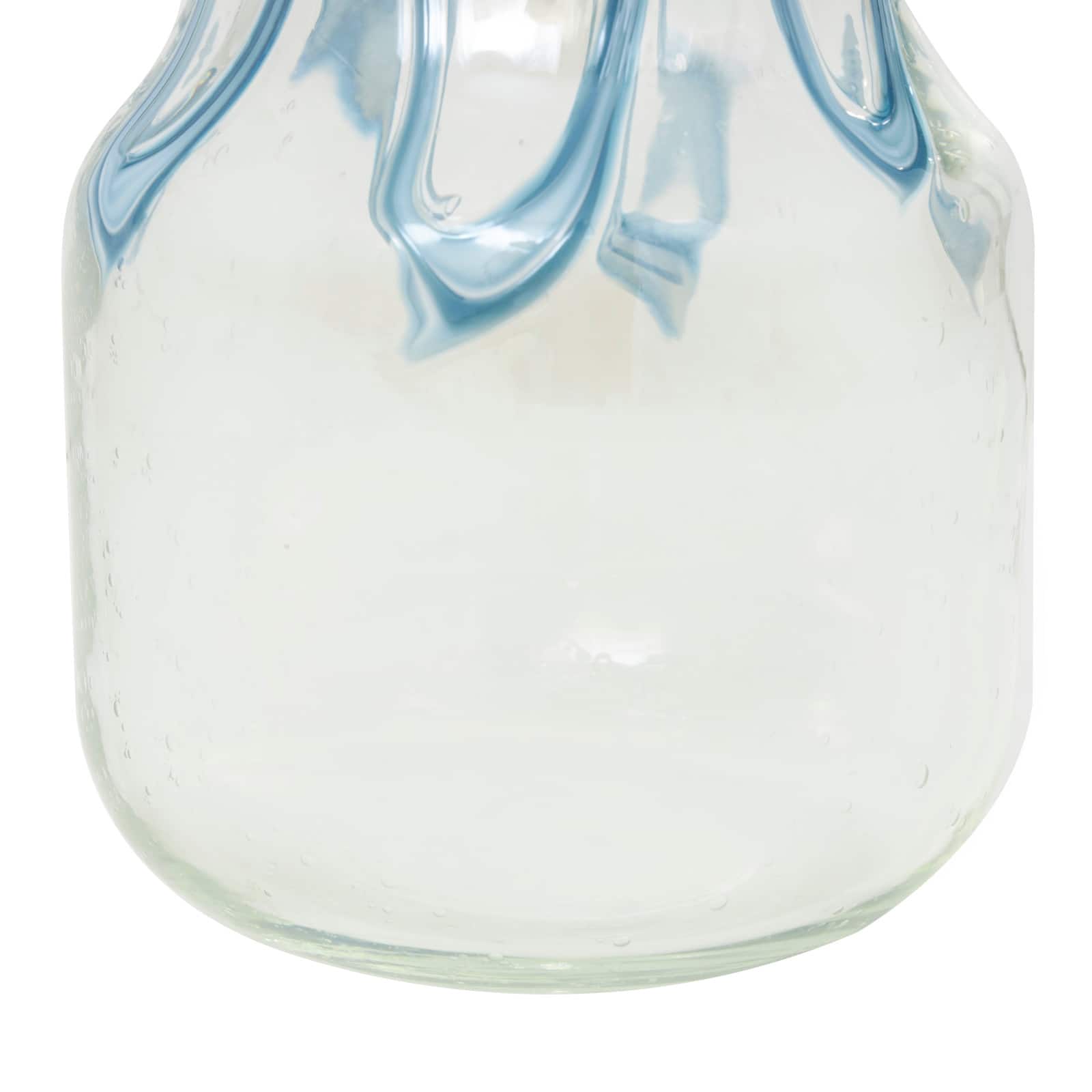 10" Cream with Wavy Blue Design Abstract Glass Vase