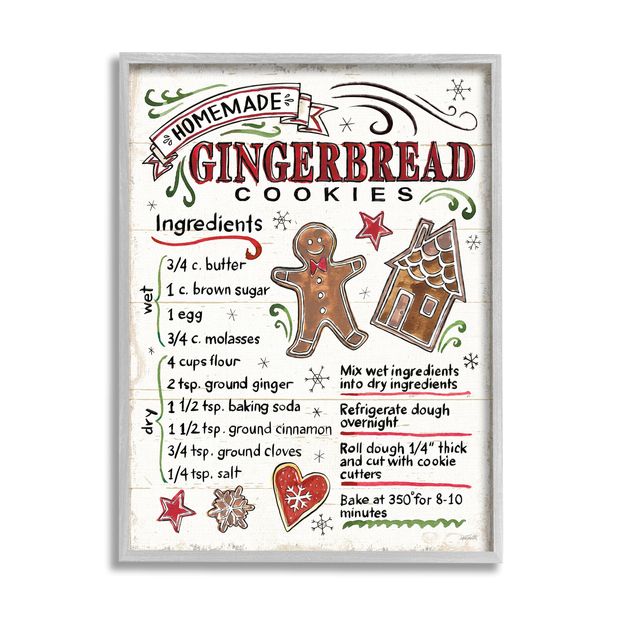 Stupell Industries Homemade Gingerbread Cookies Recipe Canvas Wall Art
