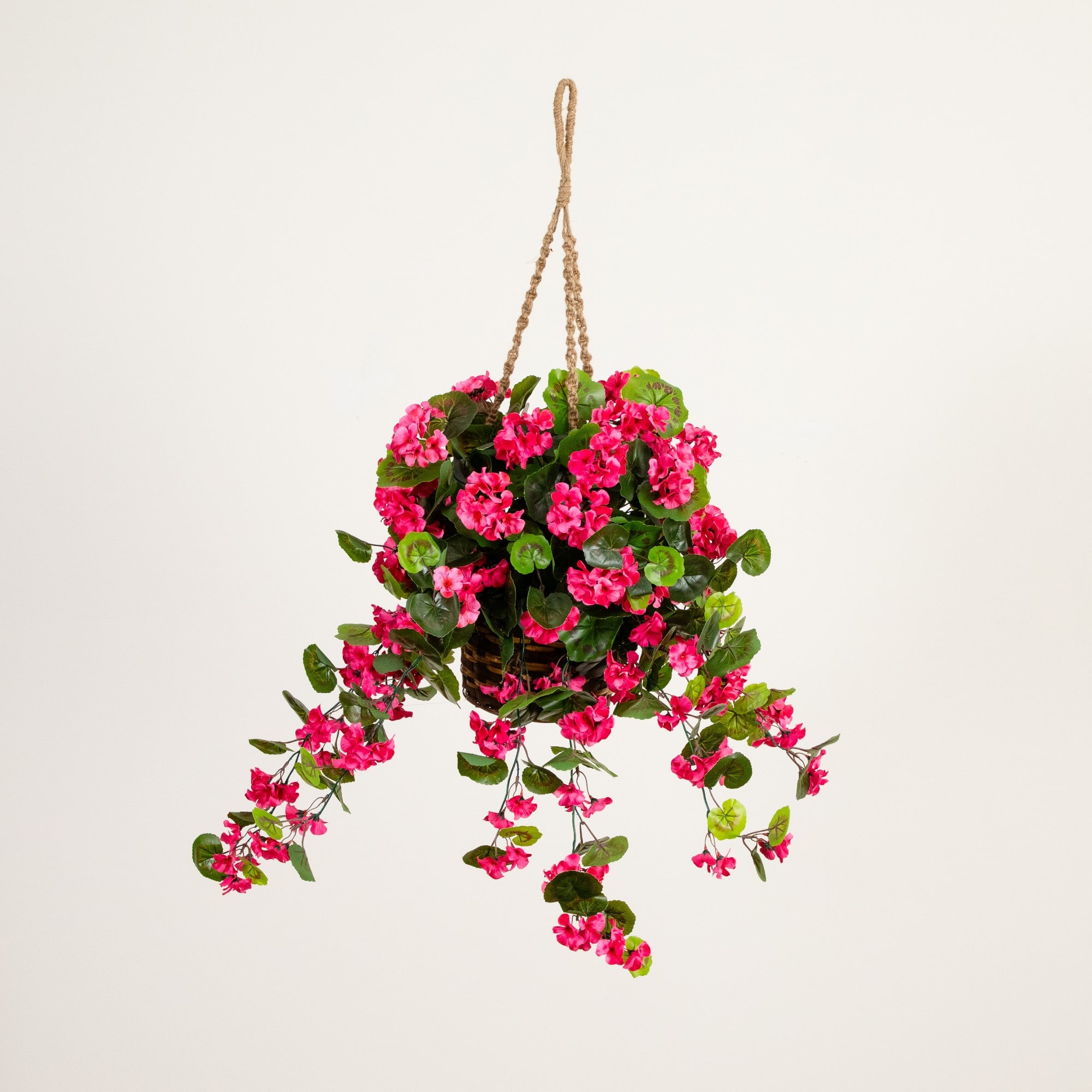 28" UV Resistant Artificial Geranium in Hanging Basket