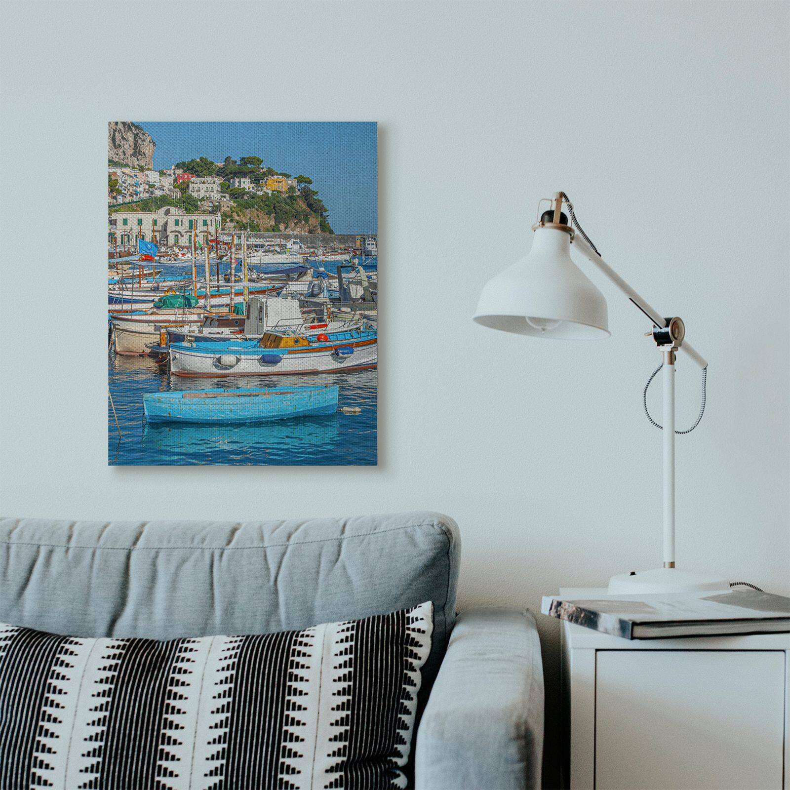 Stupell Industries Coast Town Boat Marina Blue Green Photograph Canvas Wall Art
