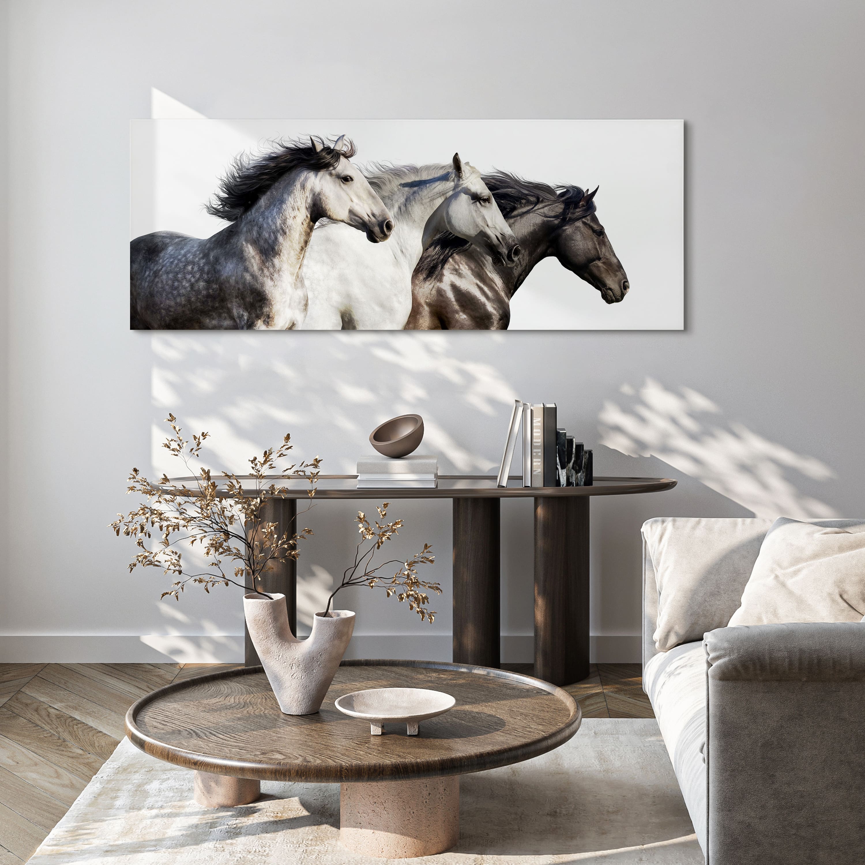 Empire Art Direct 63" x 24" Horse Trilogy 1 Frameless Free Floating Printed Tempered Glass Wall Art