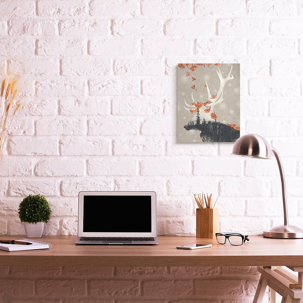 Stupell Industries Tree Forest Elk Silhouette Orange Florals Canvas Wall Art