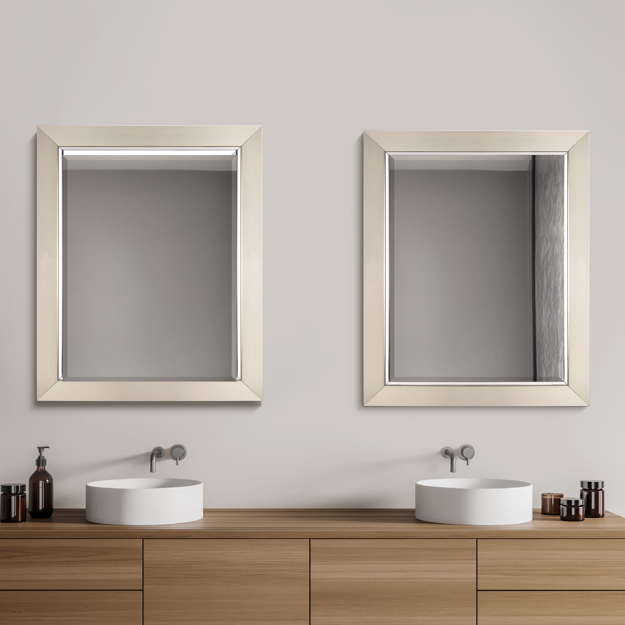 Head West Brushed Nickel With Chrome Inner Lip Beveled 27.5" x 33.5" Framed Accent Vanity Mirror