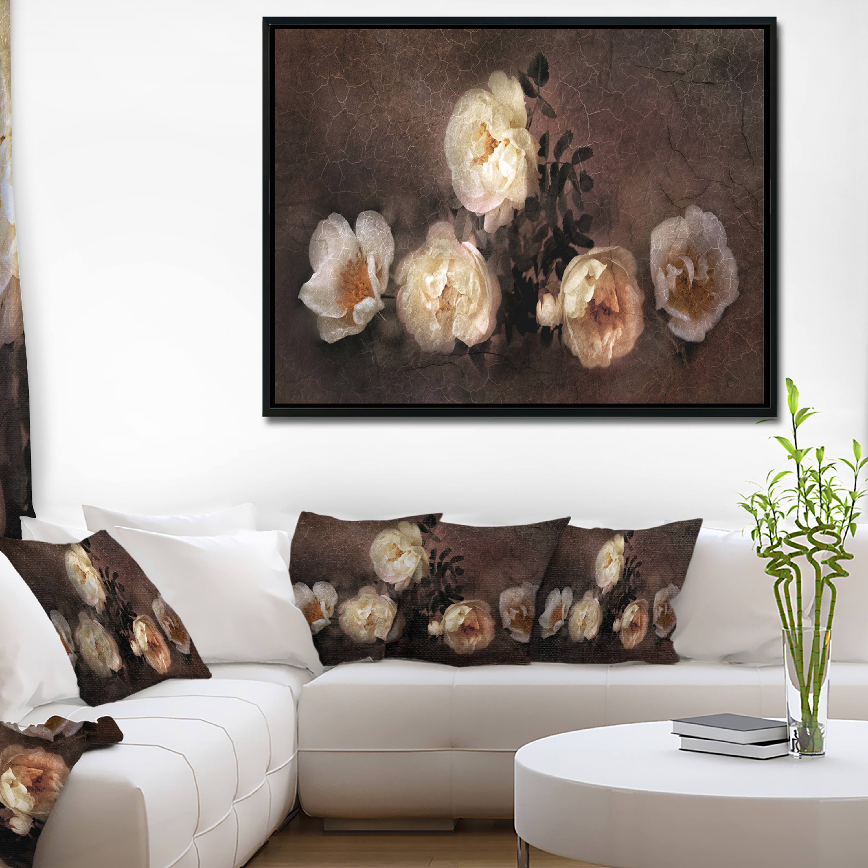 Designart - Wild Roses in Old Painting Style - Floral Art Canvas Print in Black Frame