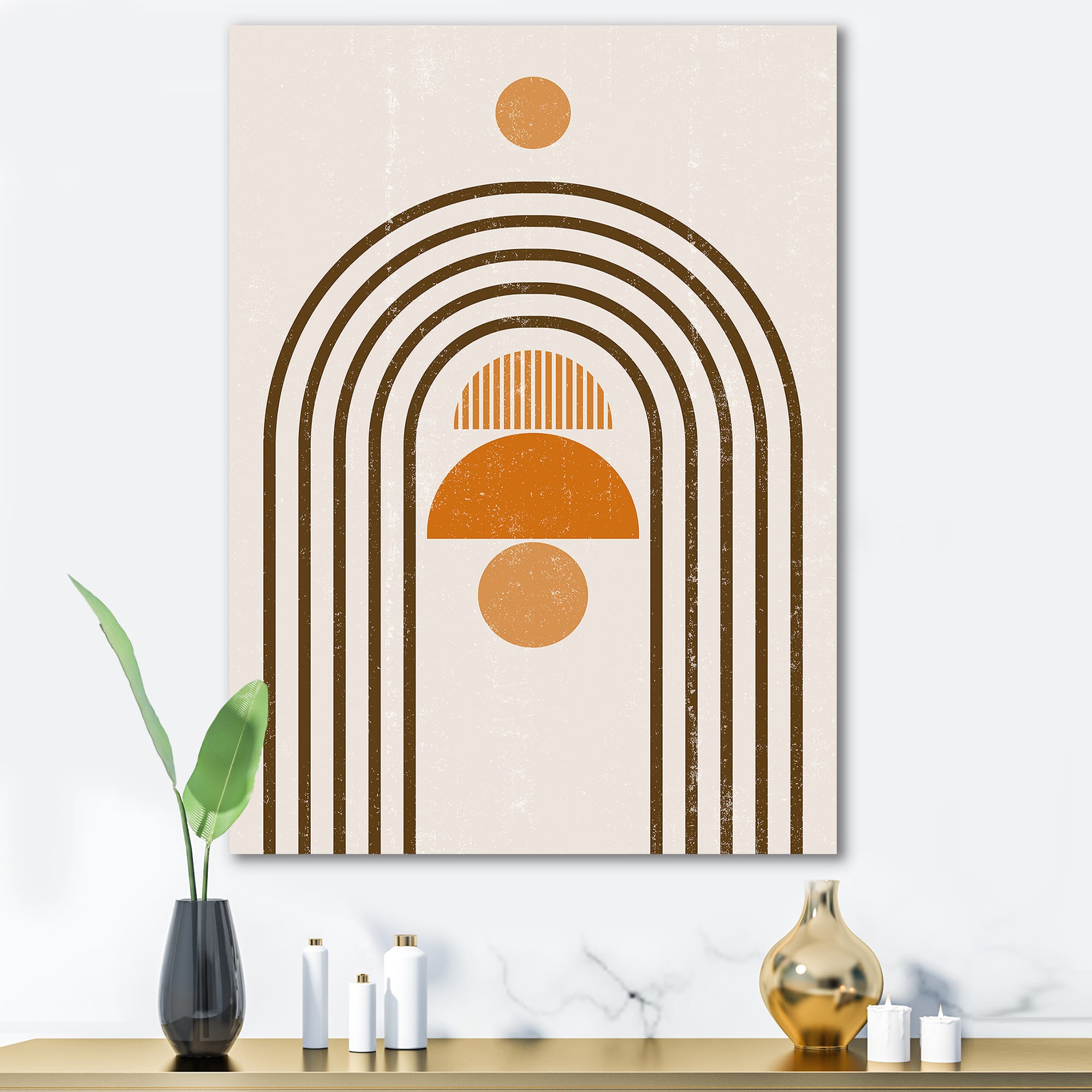 Designart - Abstract Rainbow Sun and Moon In Earth Tones IV - Modern Canvas Wall Art Print
