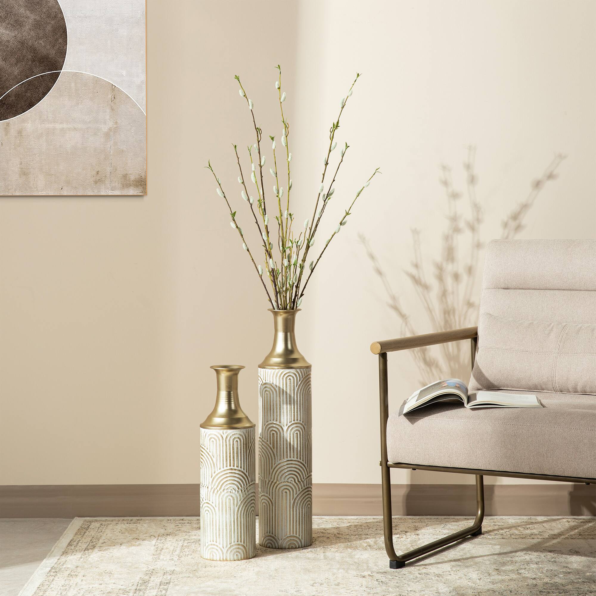 Glitzhome® Modern White & Gold Metal Floor Vases Set