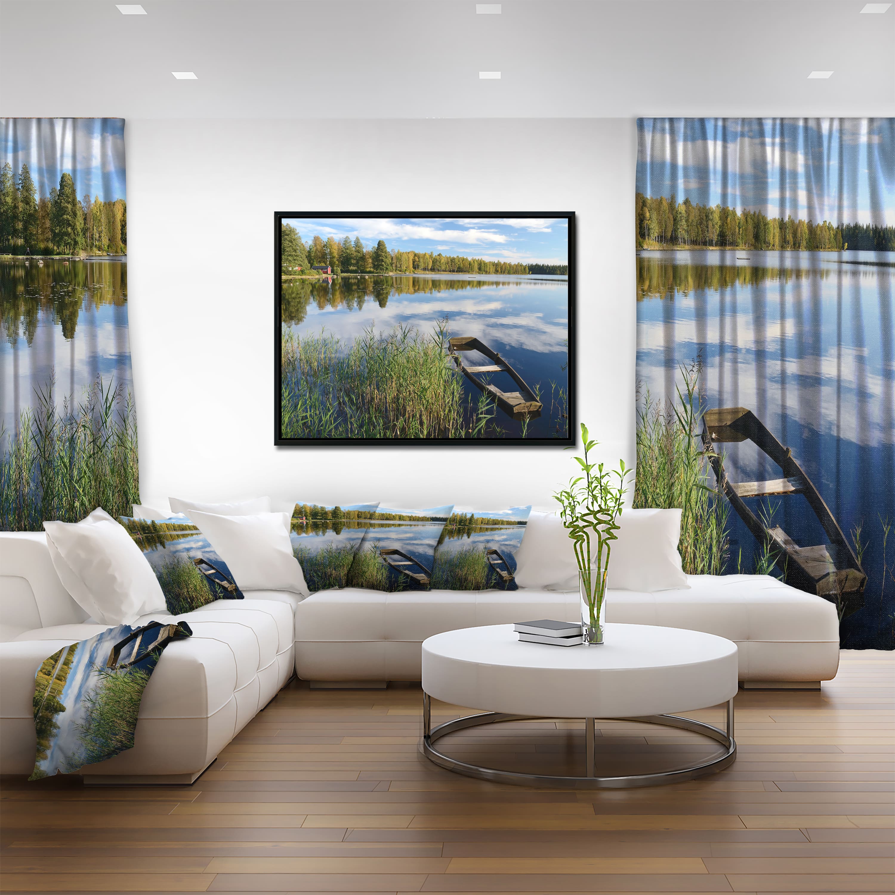 Designart - Beautiful Swedish September Lake - Landscape Photography Canvas Print in Black Frame
