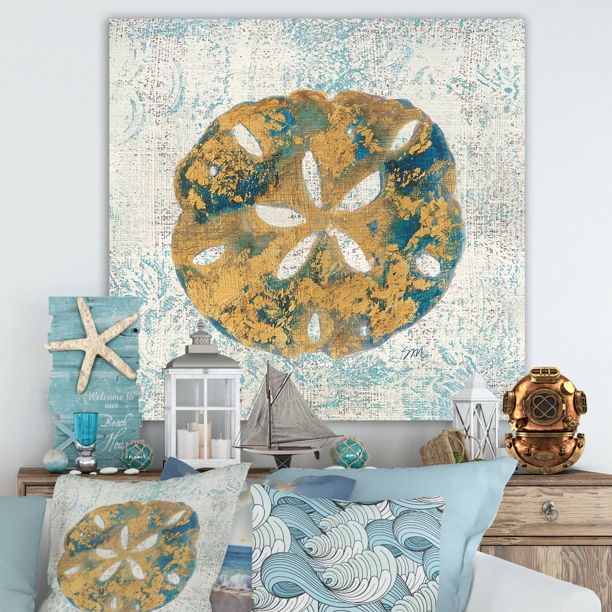 Designart - Coastal Pastel seashells II - Vintage Nautical Canvas Artwork