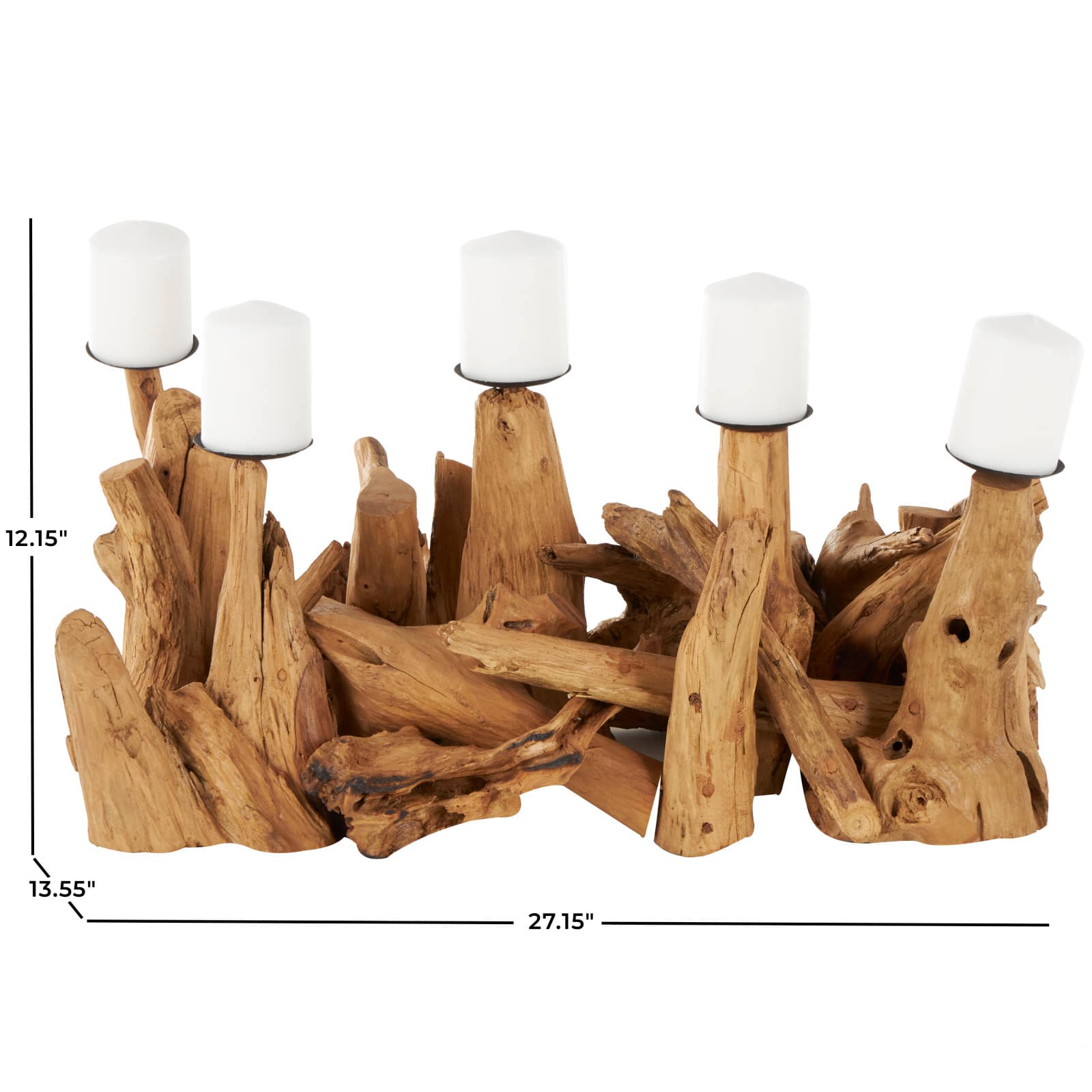 27" Brown Teak Wood Handmade Live Edge Candelabra