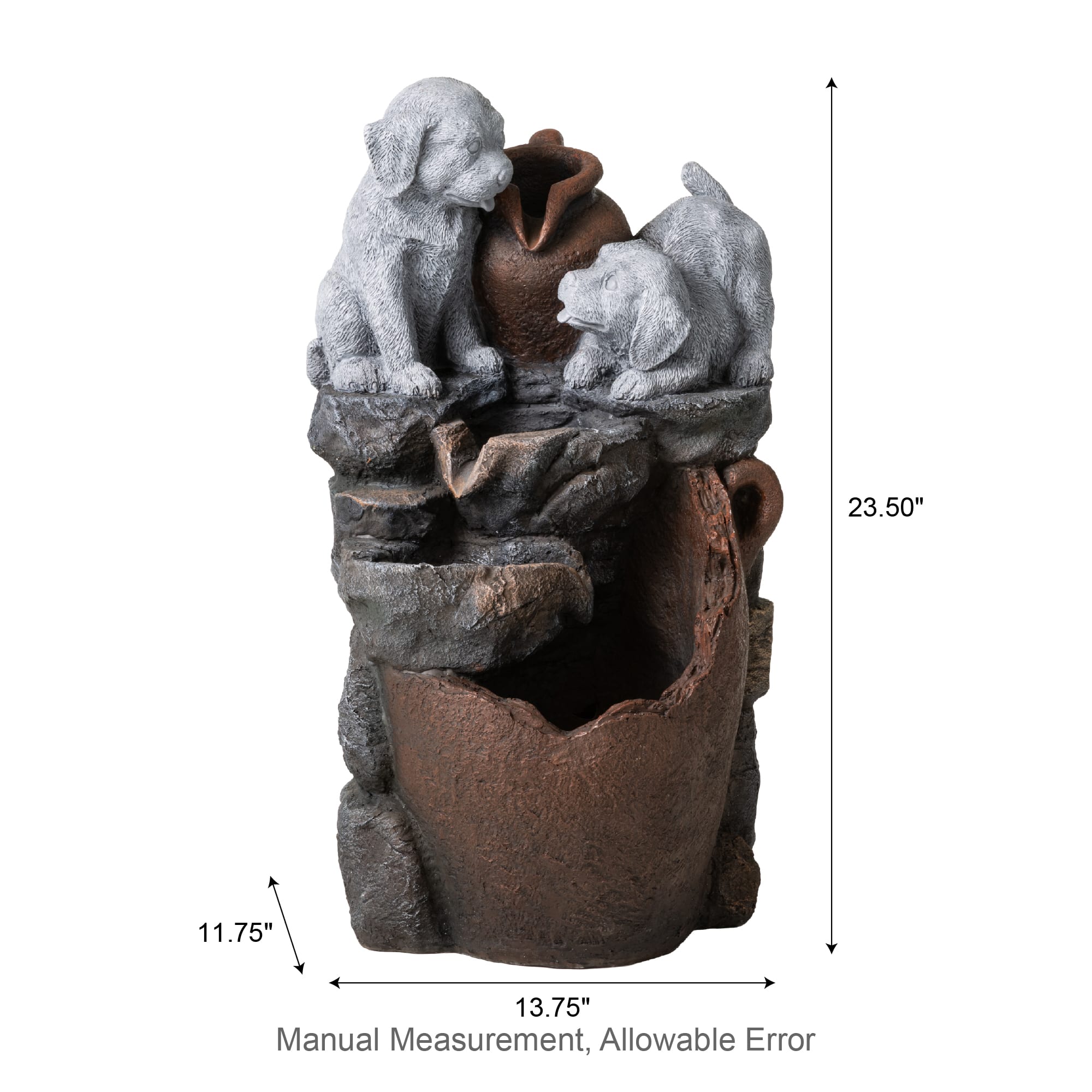 Glitzhome® 23.5" LED 4-Tier Dogs & Pot Outdoor Fountain