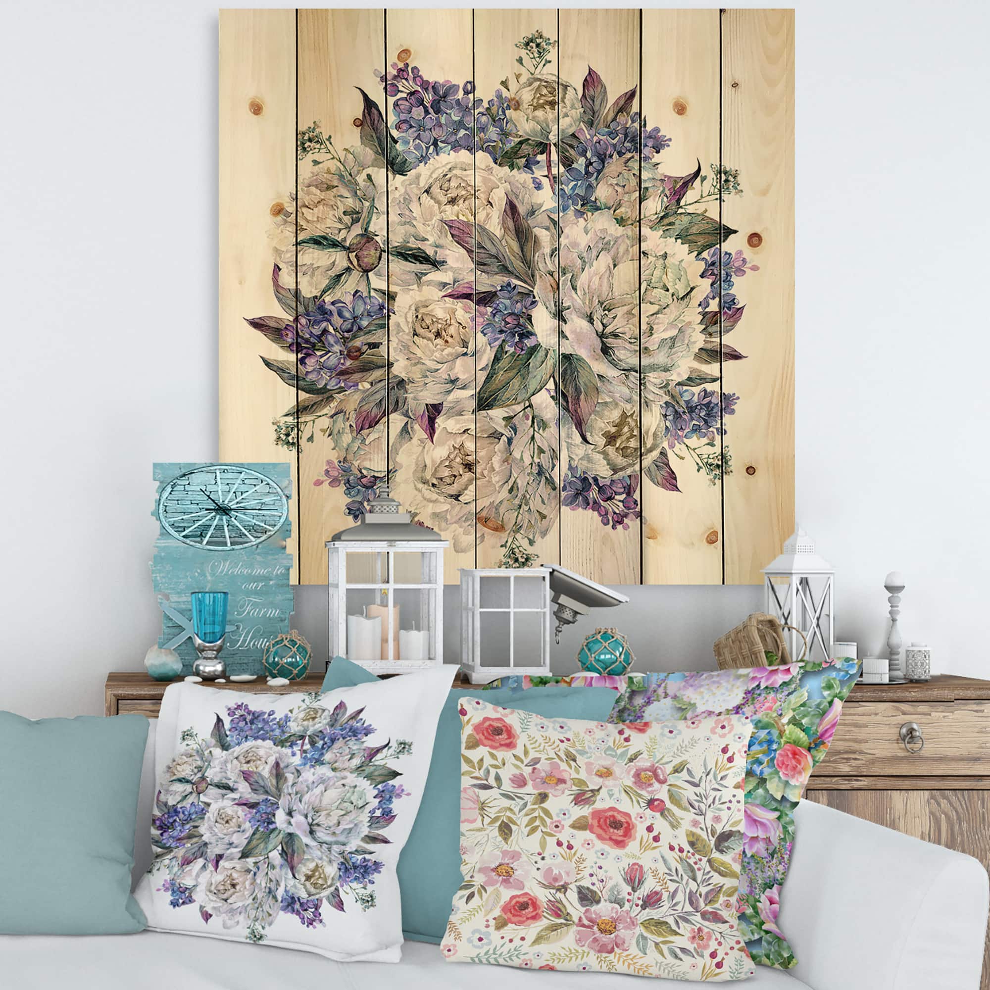 Designart - Bouquet Peonies In White and Blue