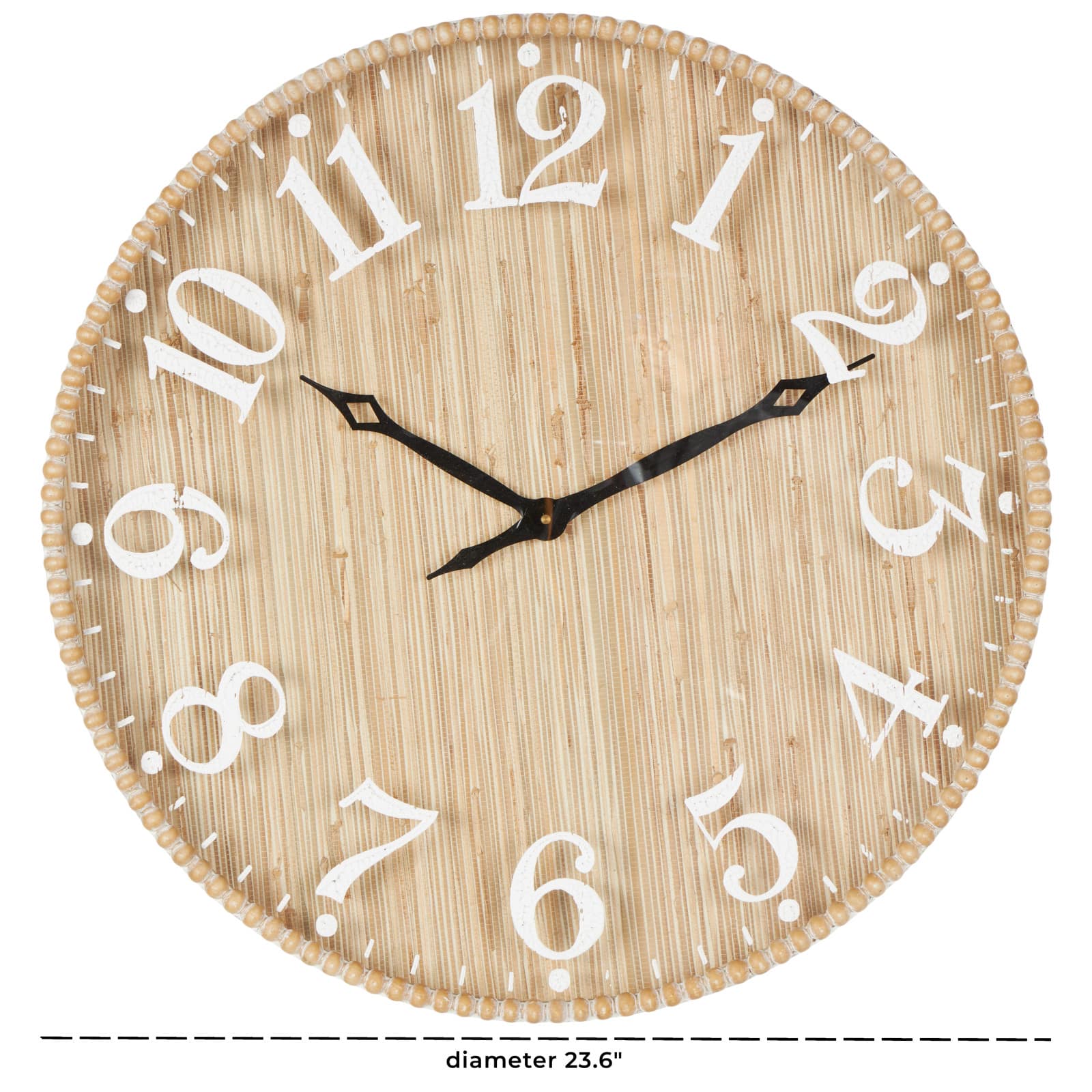24" x 24" Light Brown Distressed Decorative Wall Clock with Beaded Frame