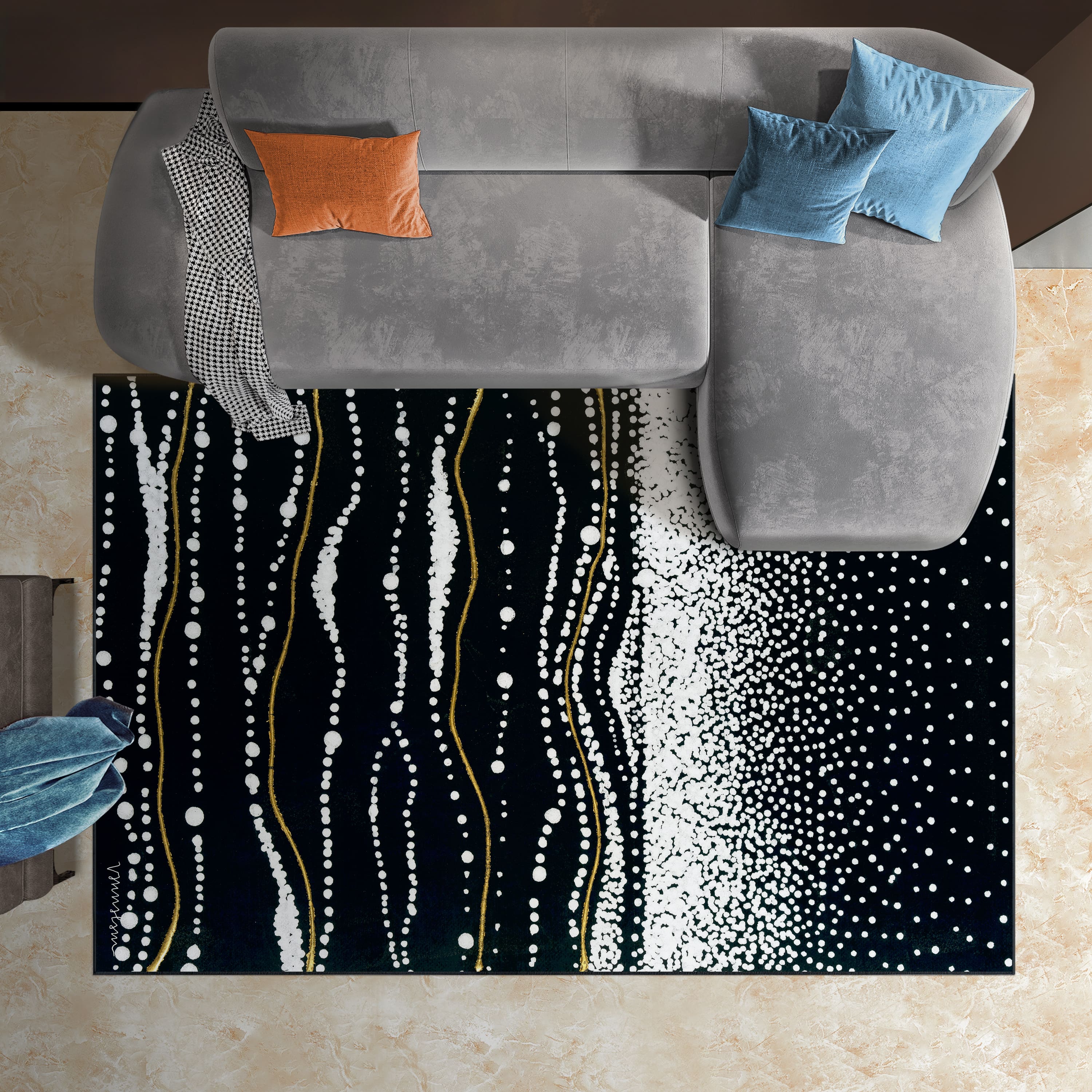Empire Art Direct 5ft. x 7.5ft. Black Infinity Sands II B Tapis D'Art Washable Area Rug