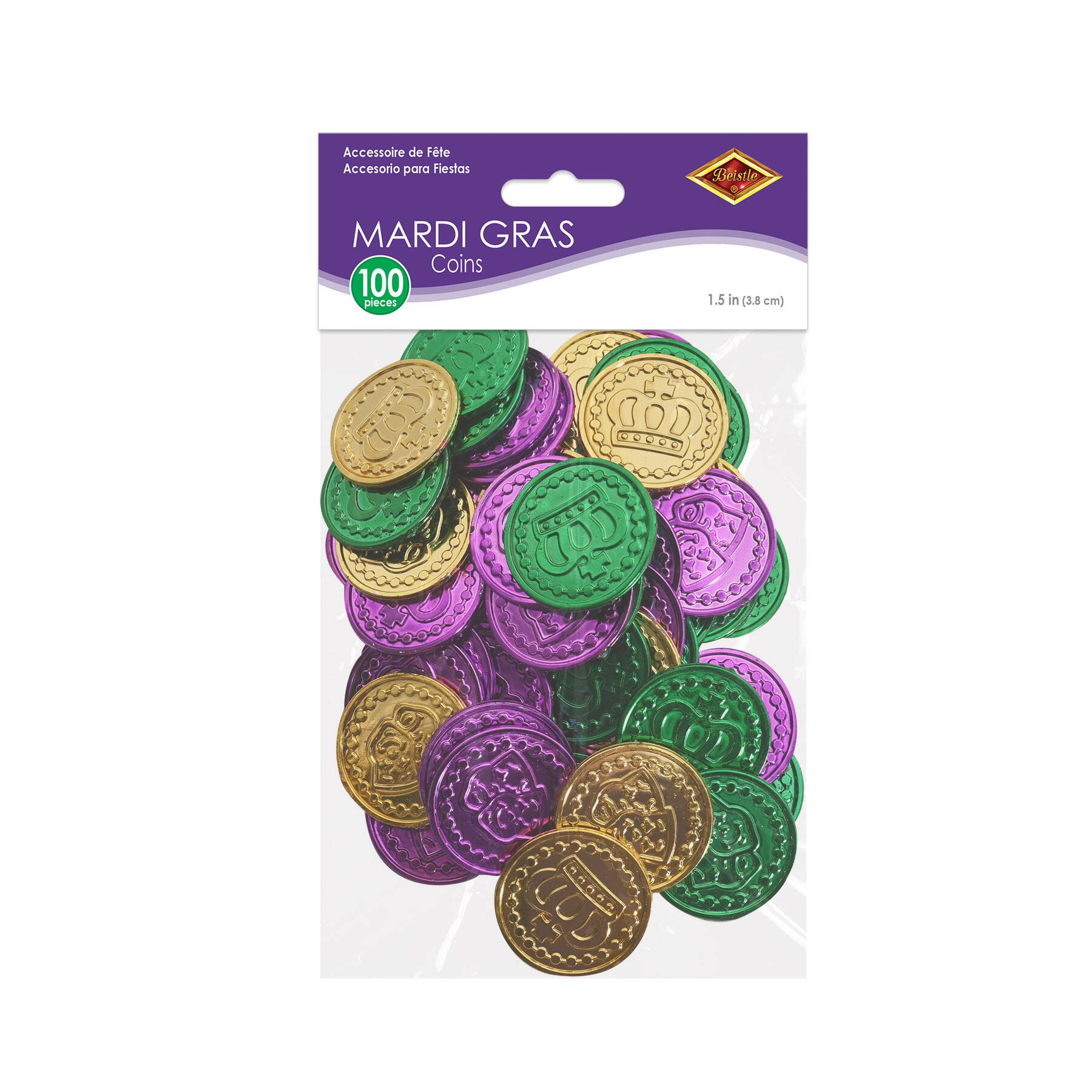 Beistle 1.5" Mardi Gras Assorted Plastic Coins, 100ct.