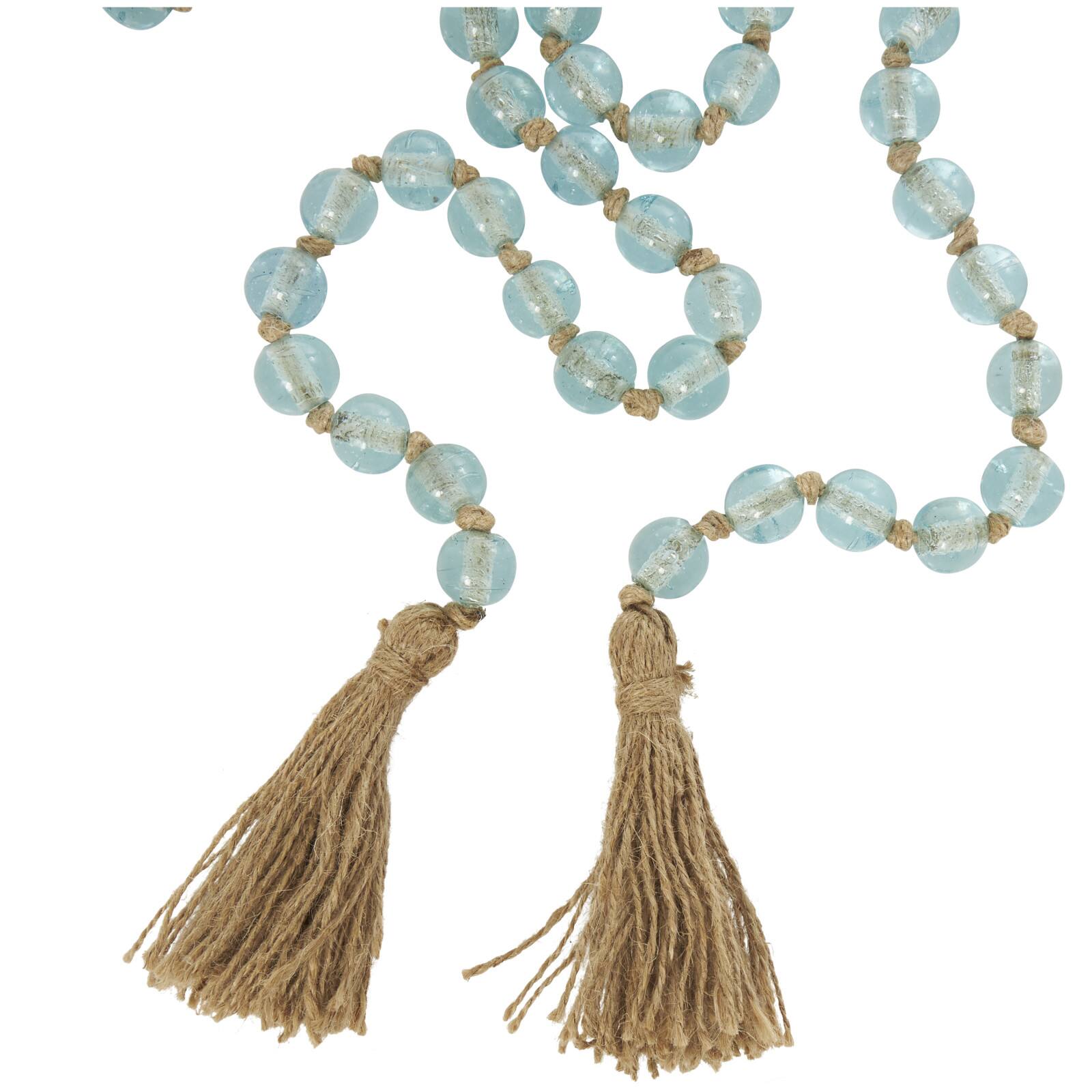 Ivory and Iris 87" Handmade Round Glass Beaded Garland with Jute Tassel