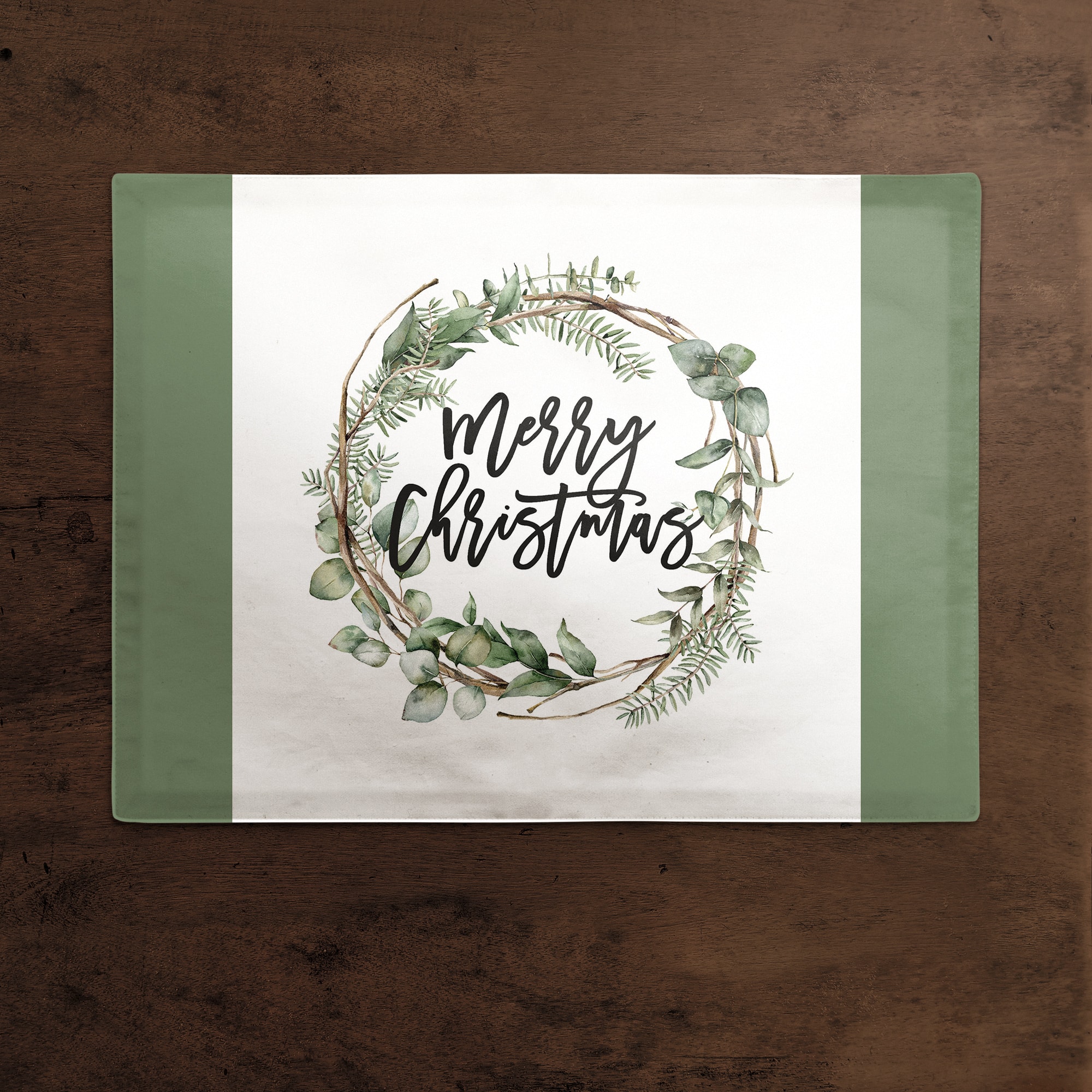 Merry Christmas Wreath Poly Twill Placemat
