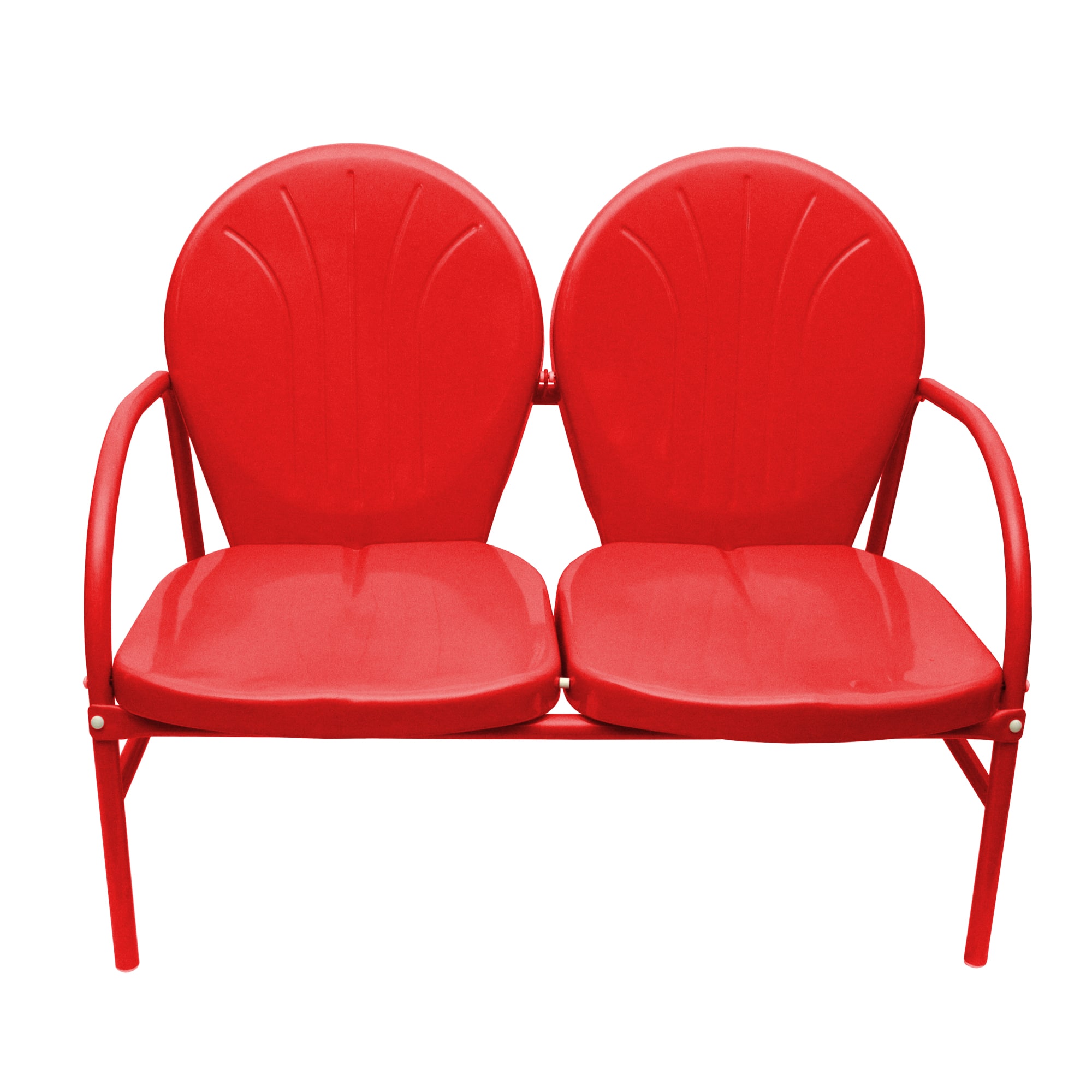 Red Retro Metal Tulip 2-Seat Double Chair Set
