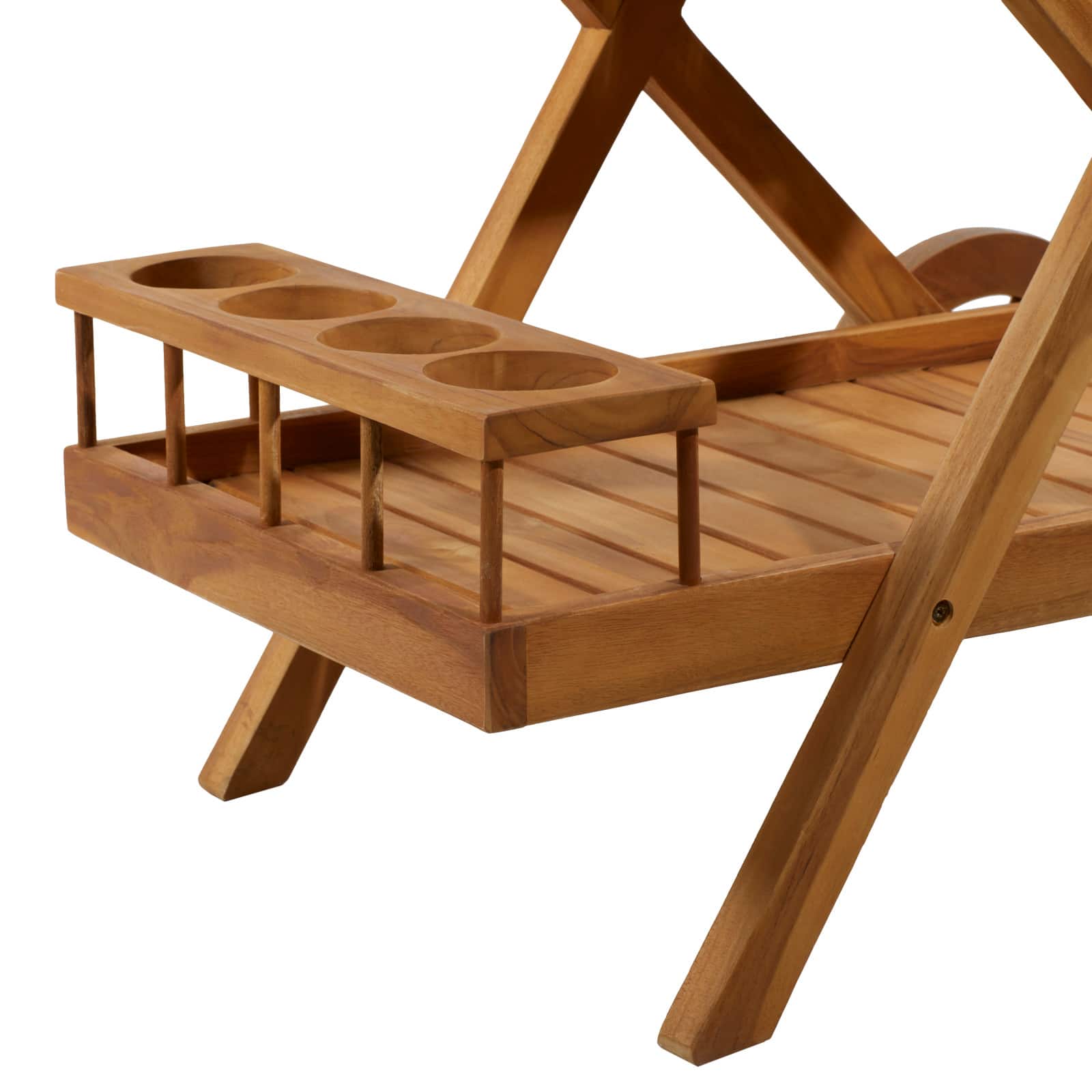 Brown Teak wood Traditional Outdoor Rolling Serving Cart, 32" x 32" x 21"
