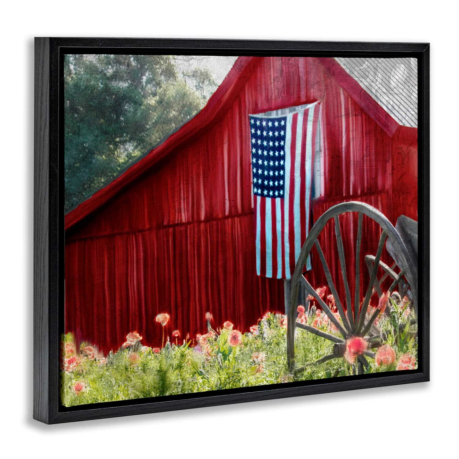 Stupell Industries Red Barn with American Flag Floater Framed Art