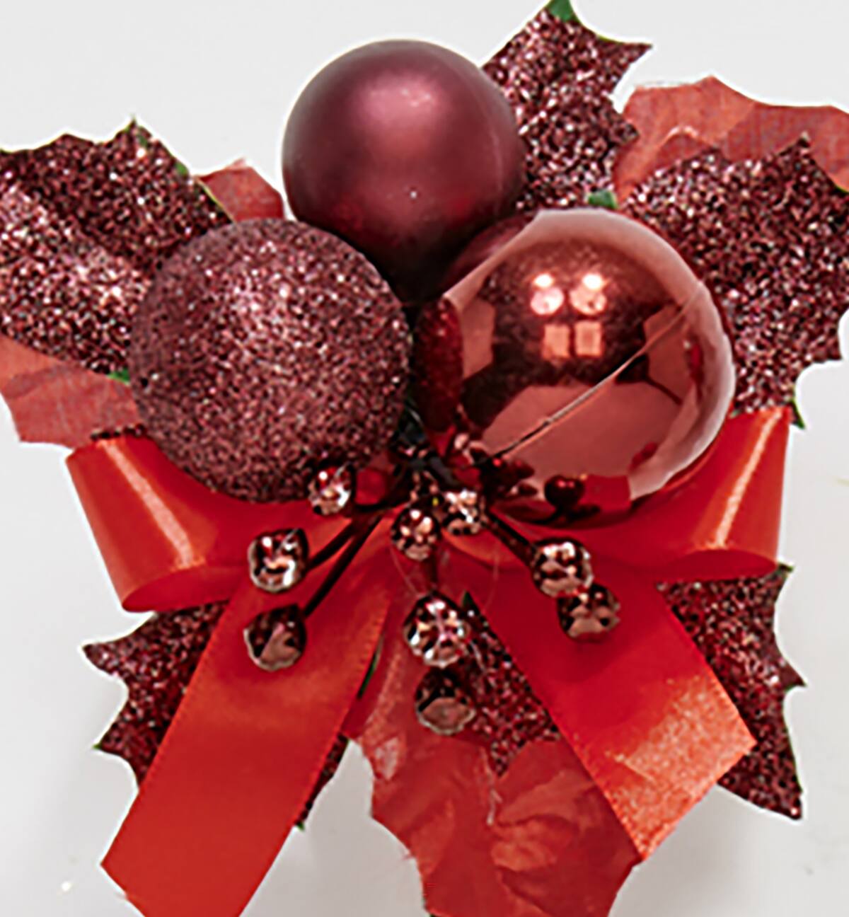 7" Christmas Ball Berry Leaves Pick