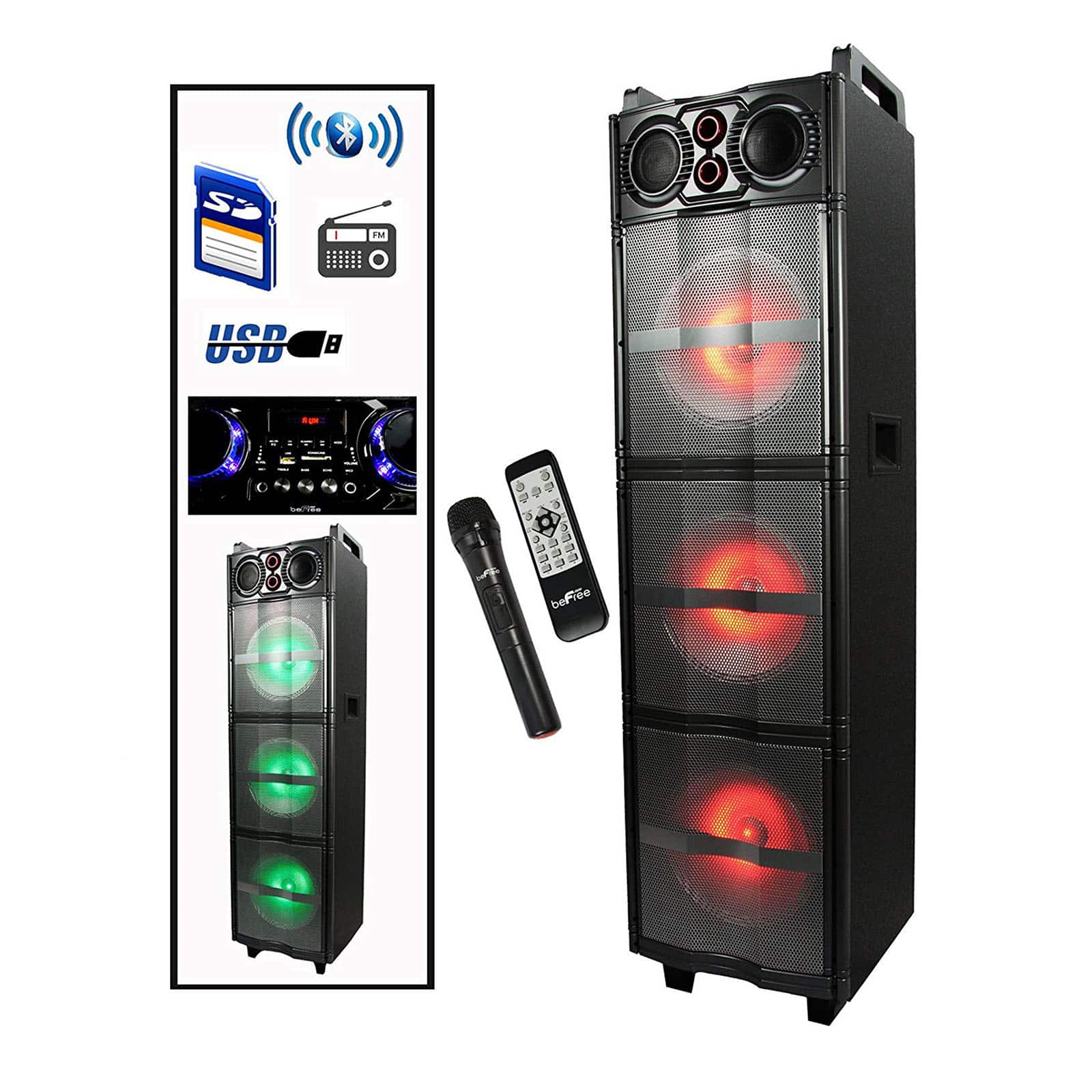 beFree Sound Triple 10" Portable Bluetooth Subwoofer Speaker With Party Lights