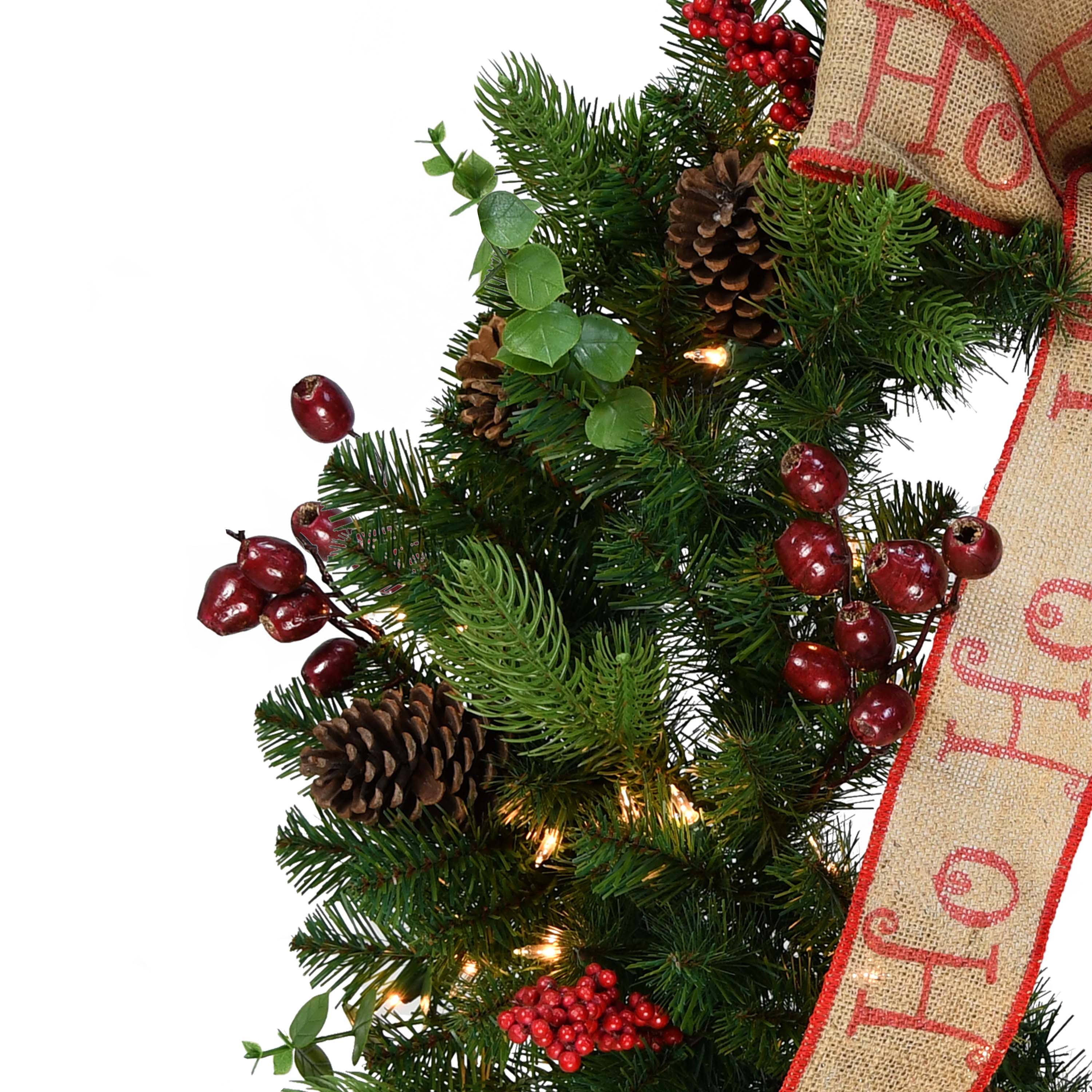 6 Pack: 24" Pre-Lit Red Berry & Pine Wreath with Bow