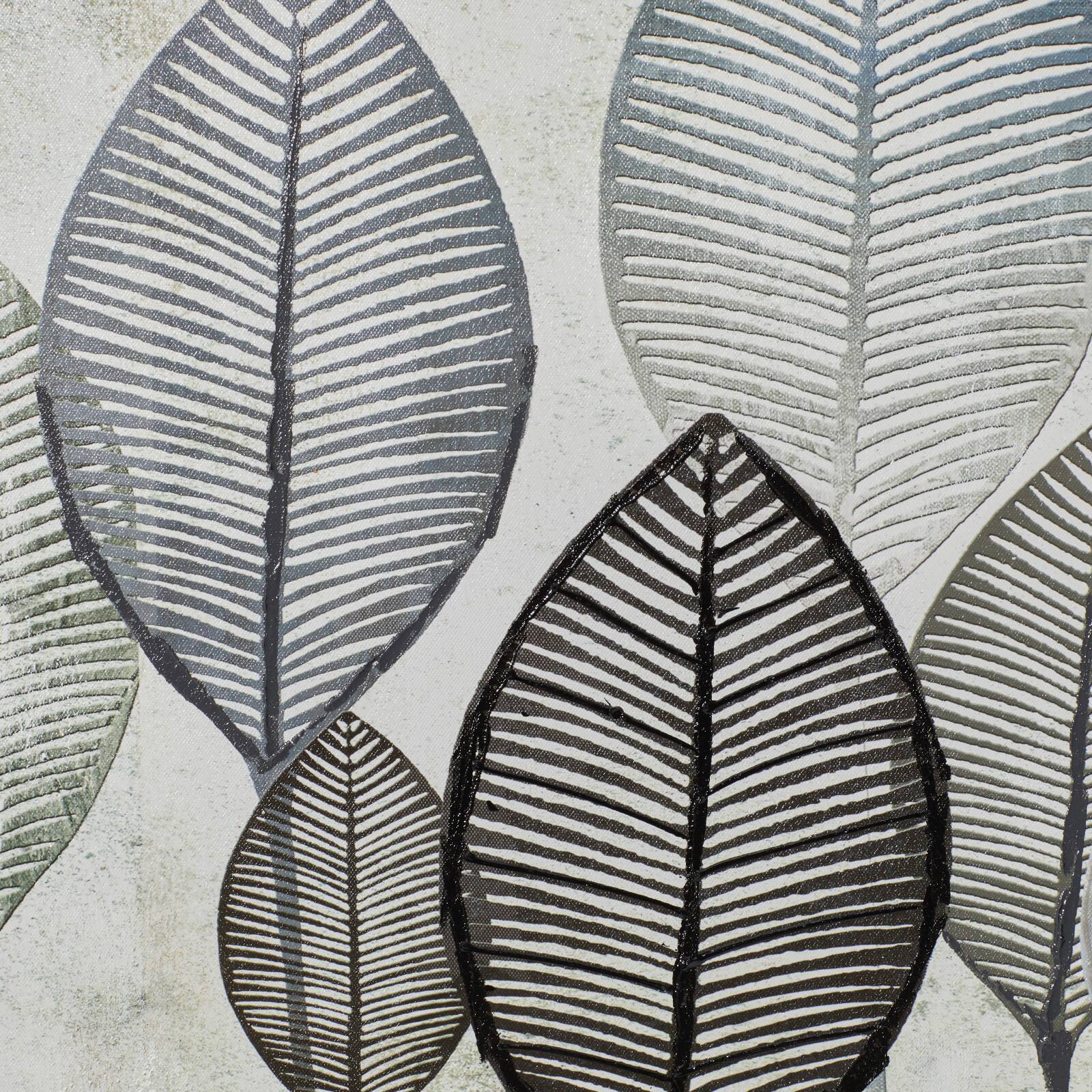 White & Gray Contemporary Leaf Framed Wall Art