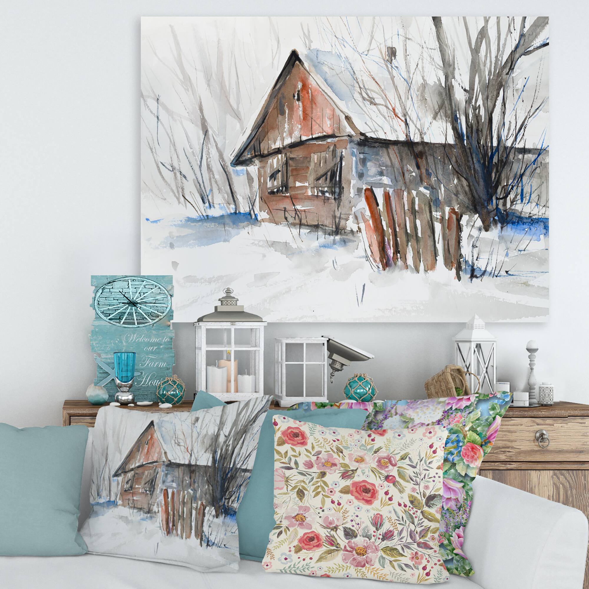 Designart - Old Abandoned Wooden House In Winter Picture - Traditional Canvas Wall Art Print