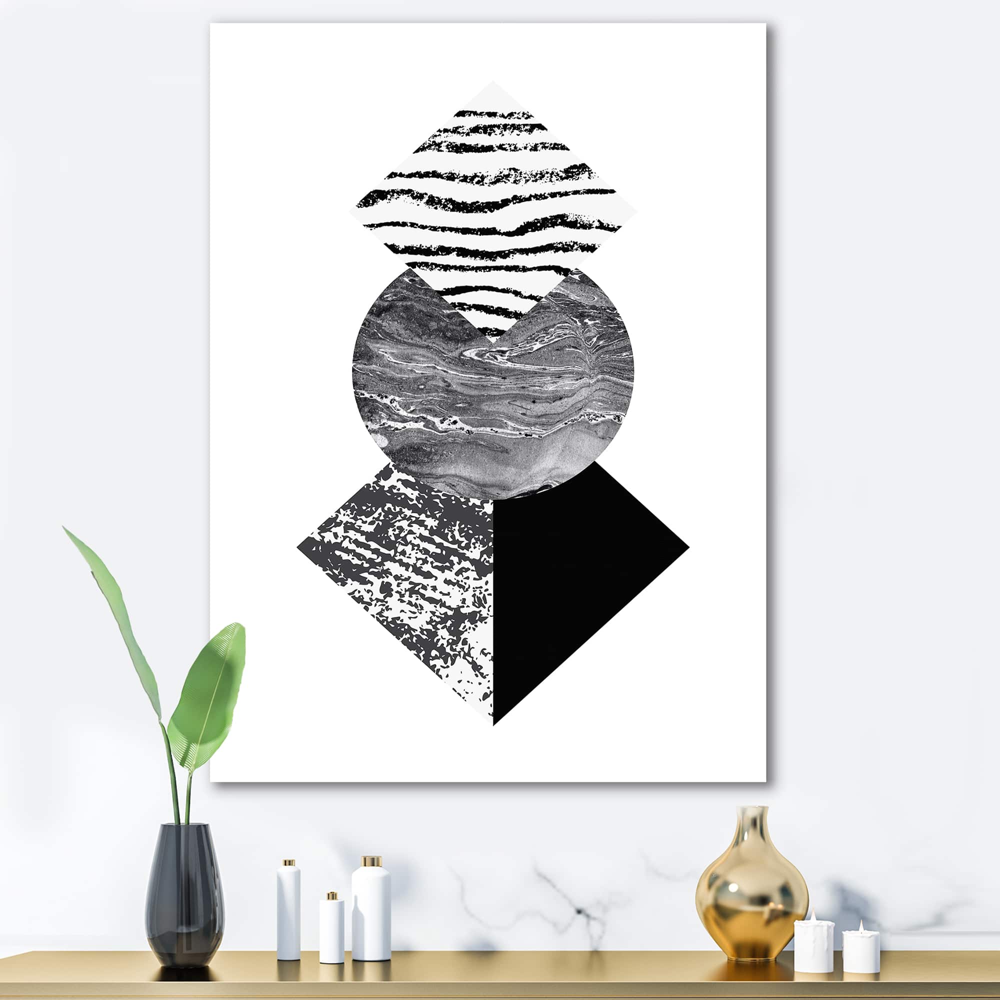 Designart - Tropical Palm Leaf With Abstract Geometry Shapes I - Modern Canvas Wall Art Print