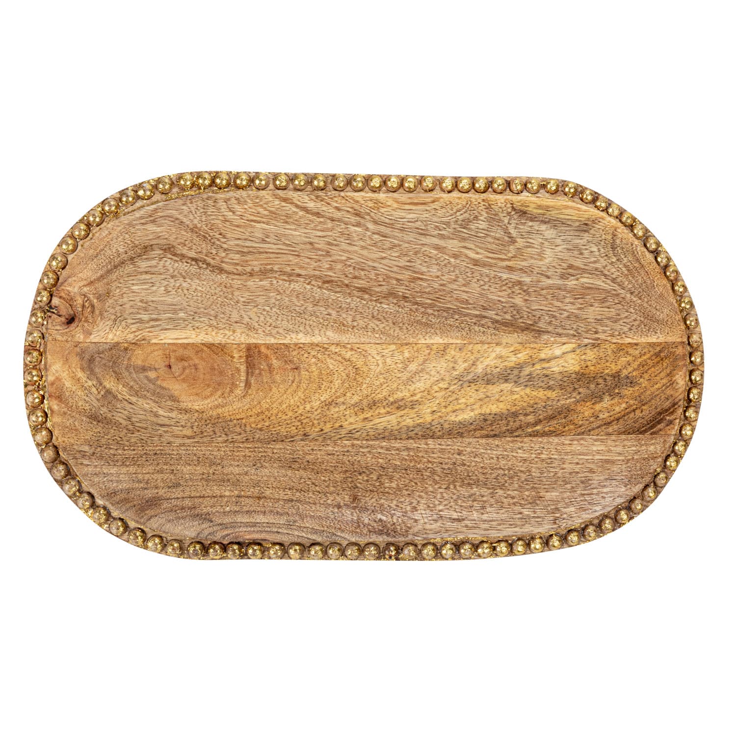Hello Honey® 16" Hand-Carved Mango Wood Tray with Wood Beads