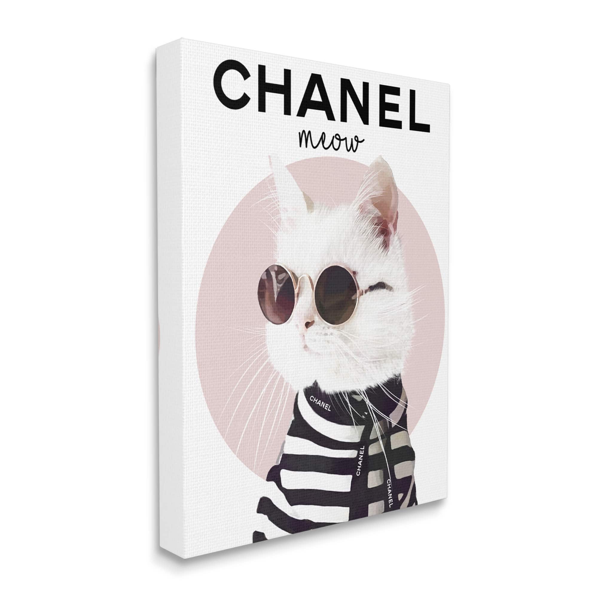 Stupell Industries Chic Kitty Cat Meow Glam Fashion Pink Circle Canvas Wall Art