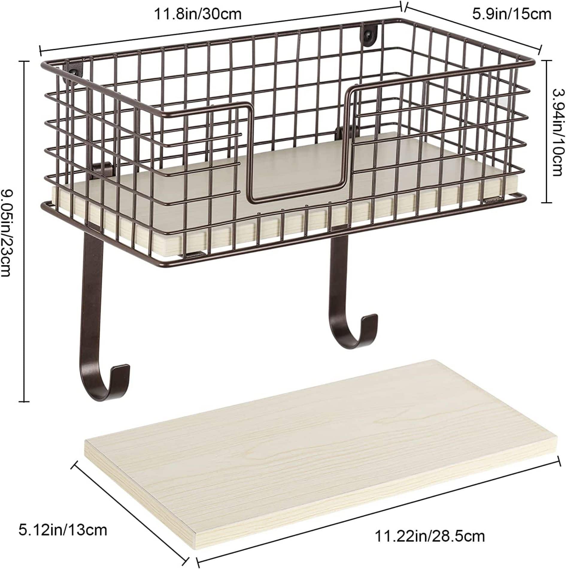 NEX™ Wall Mounted Ironing Board Hanger for T-Leg with Storage Basket