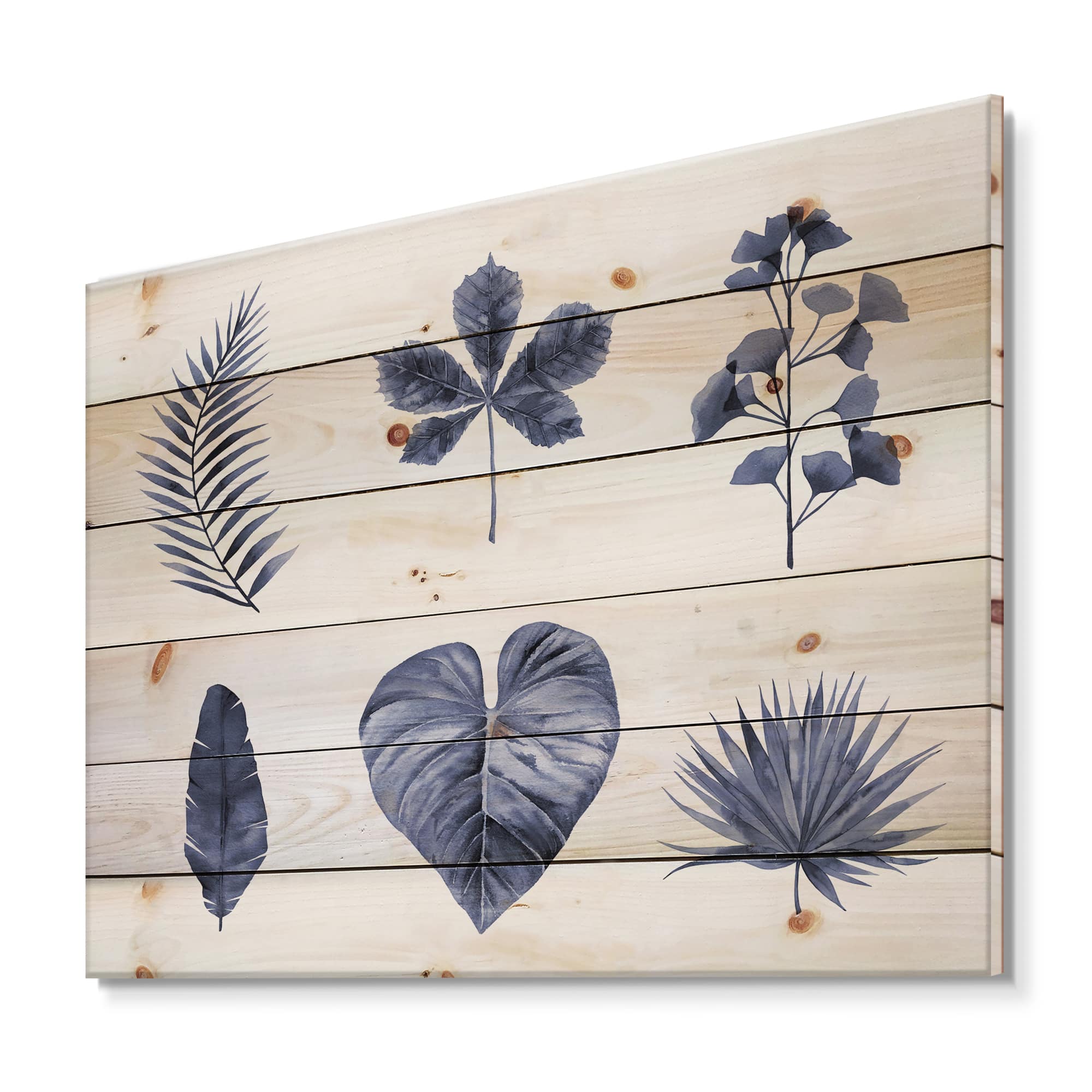 Designart - Abstract Blue Set Of Plant Leaves