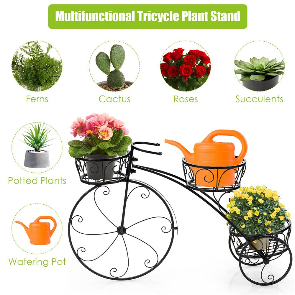 Costway Tricycle Plant Stand Flowerpot Cart Holder Parisian Style Displaying